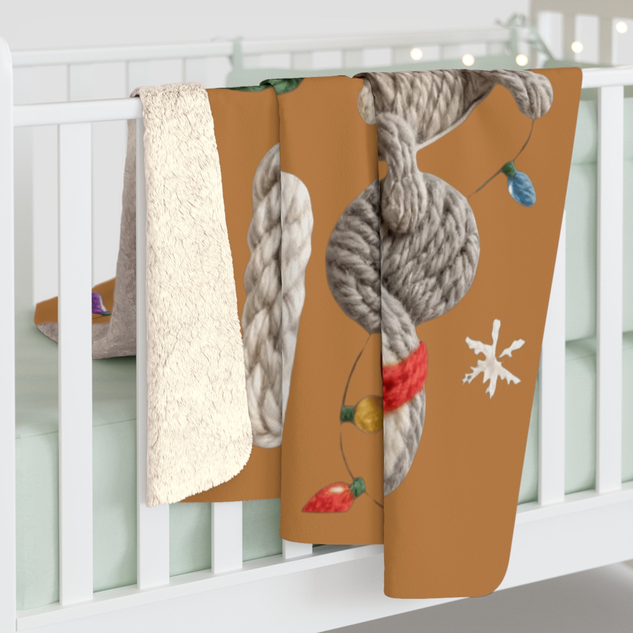 Holiday 'Ho Ho Ho' Sherpa Blanket with Cute Knit Puppy Design Santa’s Little Snuggle Blanket