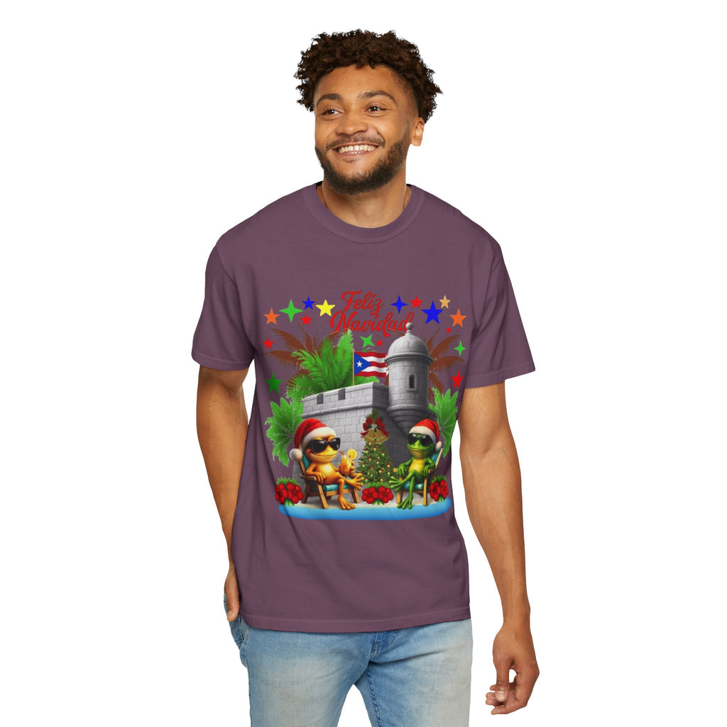 Feliz Navidad Puerto Rico T-Shirt  Castillo & Coquí Holiday Tee Puerto Rico Navidades