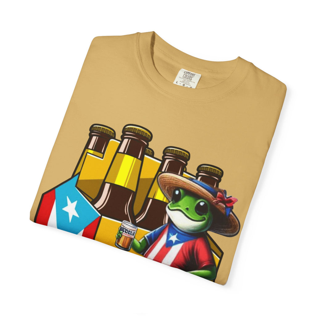 Medalla Light Puerto Rican Beer T-Shirt Coqui Frog Mascot Six-Pack Graphic Tee Puerto Rico’s Navidades