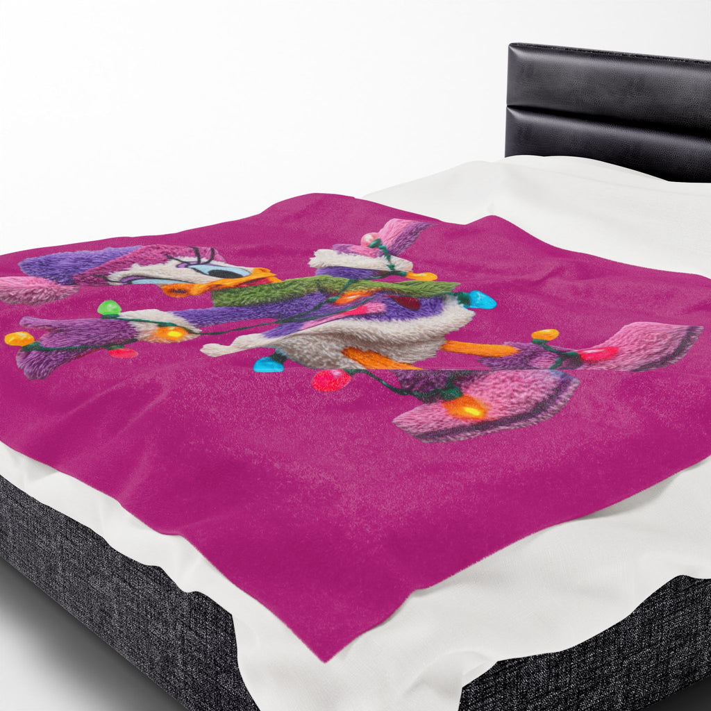 Daisy Duck Holiday Velveteen Plush Blanket — Cozy Christmas Lights Throw for Kids & Fans