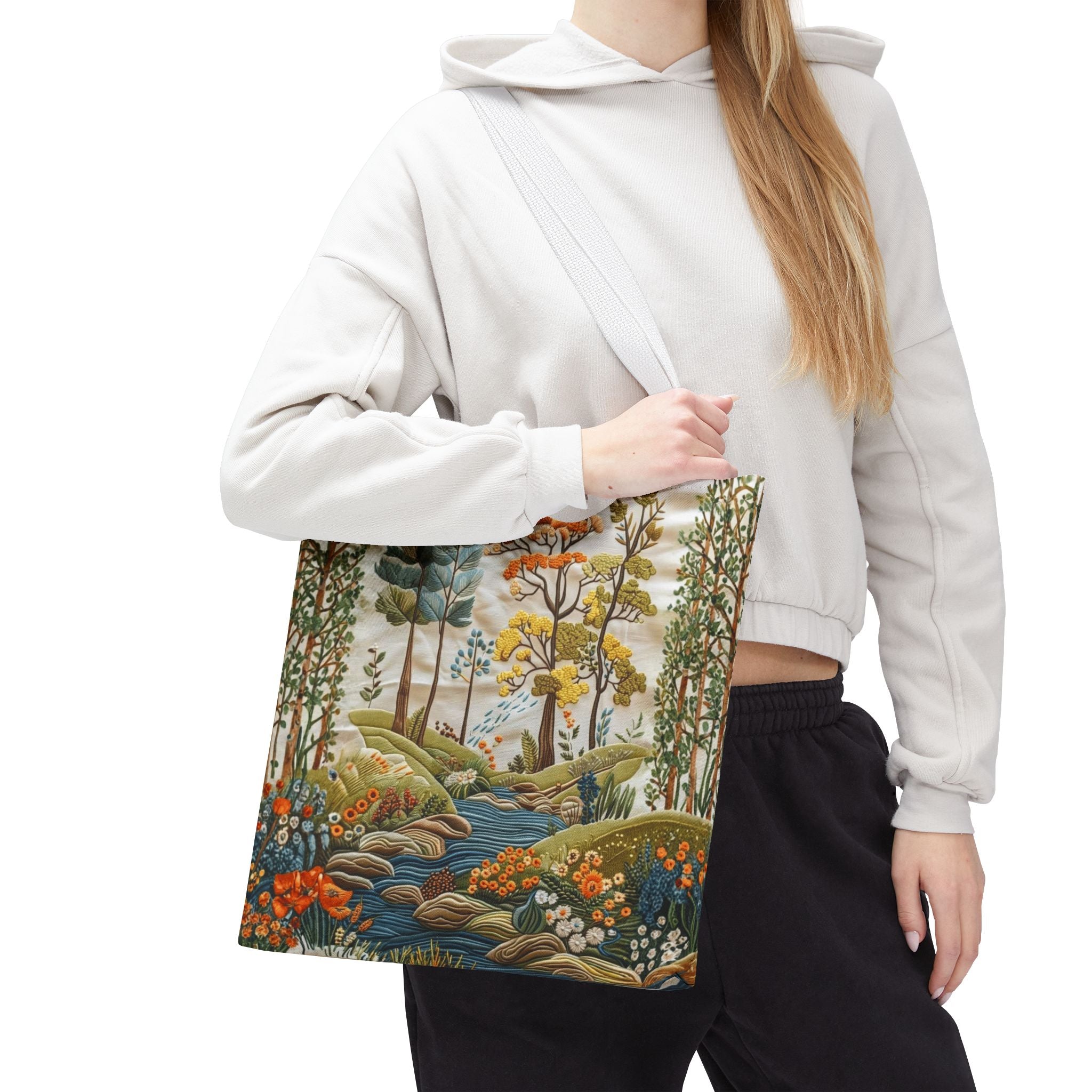 Scenic Meadow Tote Crochet-Decorated Tote Bags