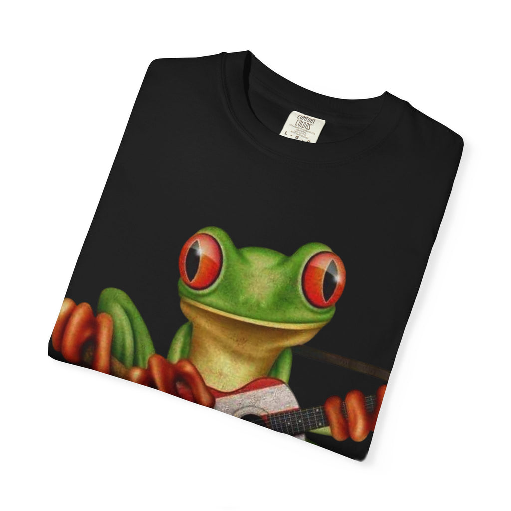 Where Boricua Meets Funky Guitar Frog T-Shirt, , Music Lover Gift, Cool Animal T-Shirt, Summer Style, Lightweight Apparel