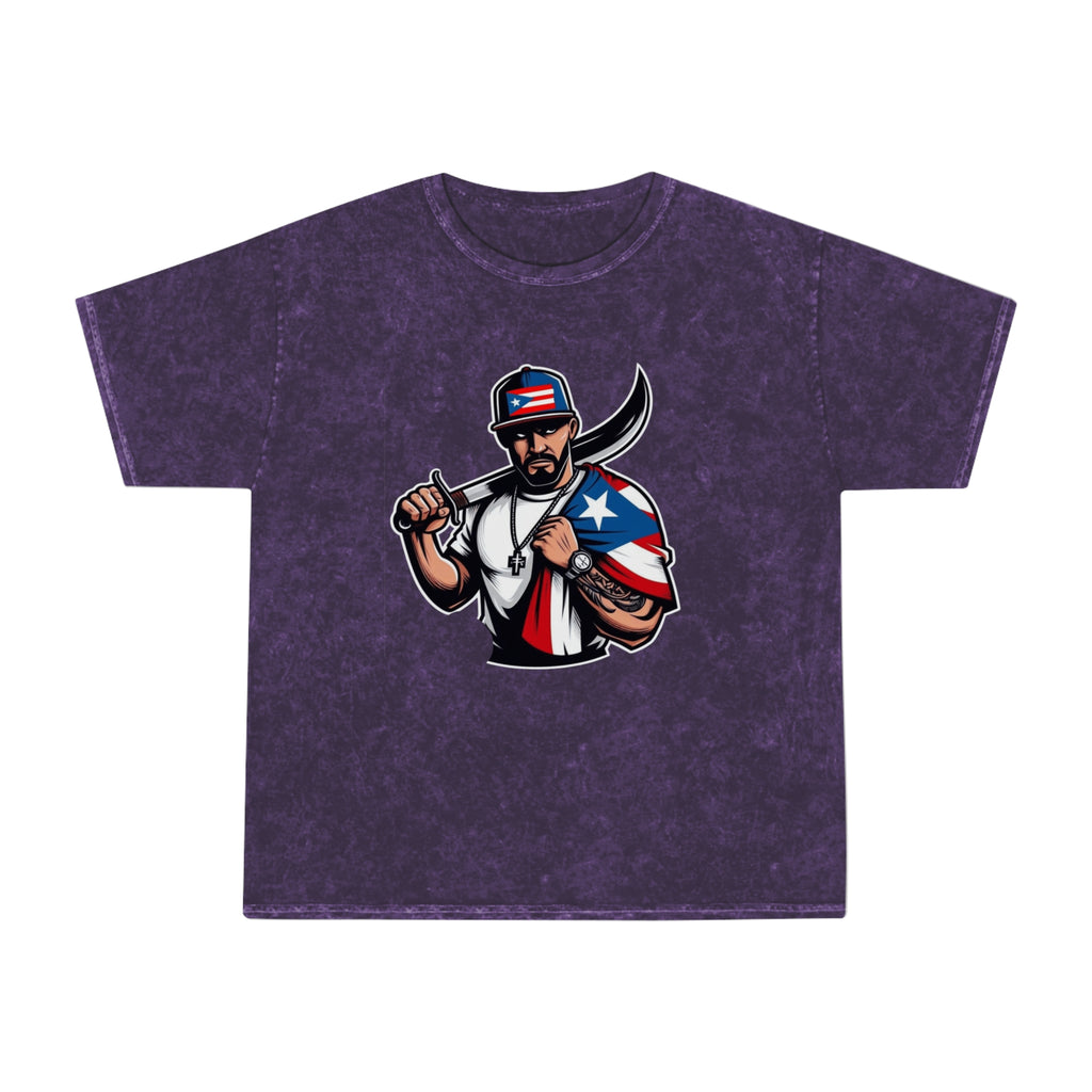 Puerto Rican Flag Bolo Knife T-Shirt  Boricua Pride Mineral Wash Tee