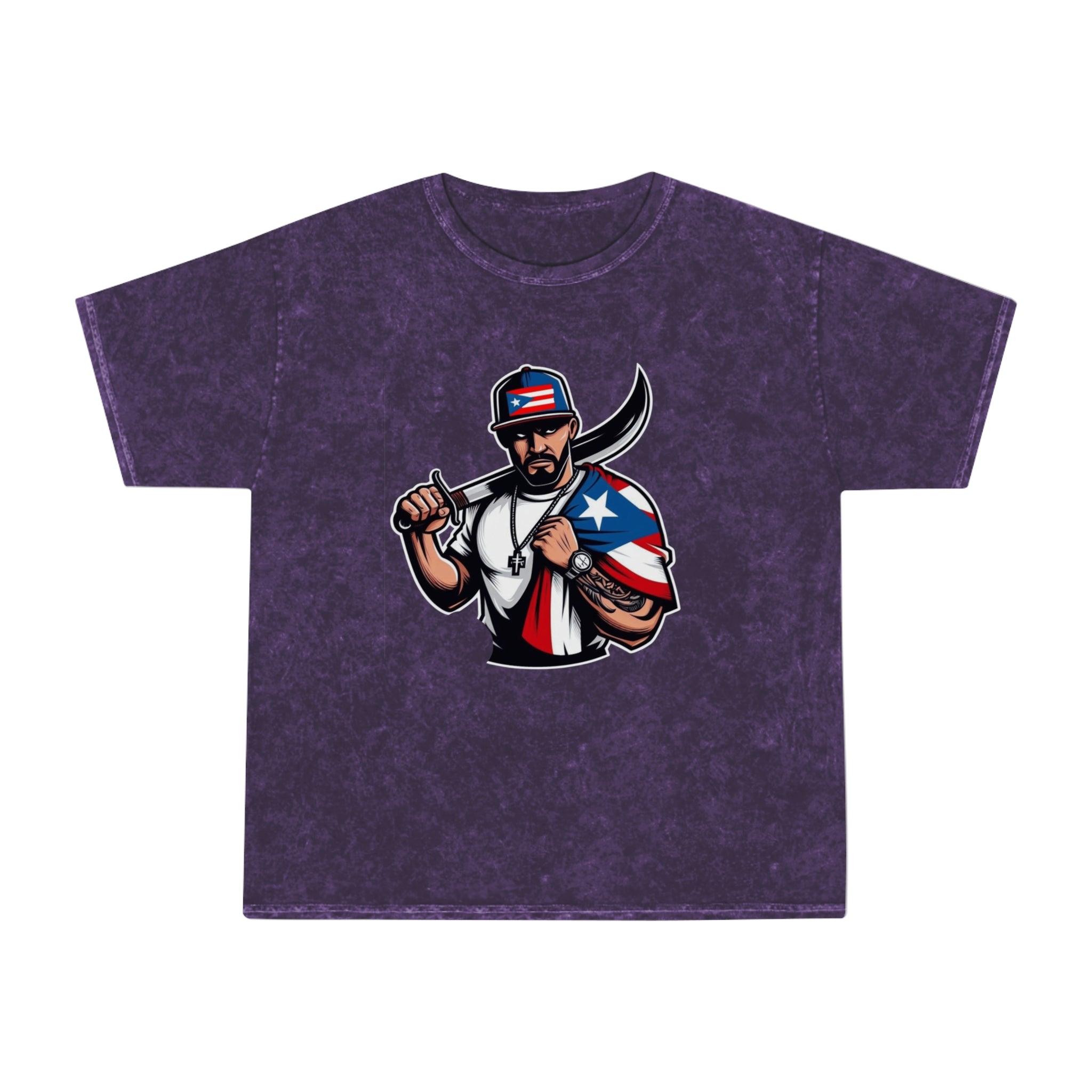 Puerto Rican Flag Bolo Knife T-Shirt  Boricua Pride Mineral Wash Tee