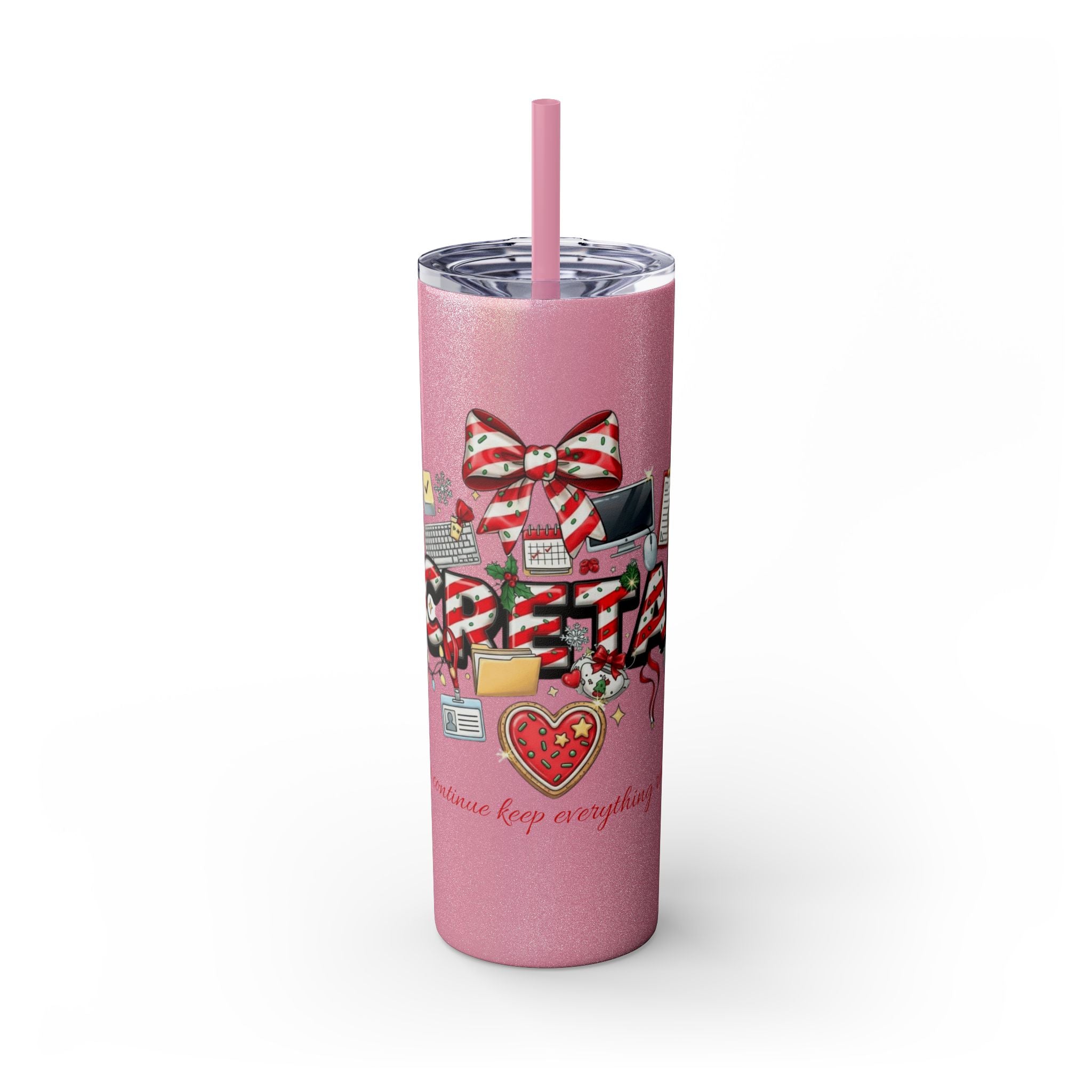Christmas mug for the office team who keeps everything running smoothly. Candy Cane Christmas Office Secret Santa Design, 20oz with Straw