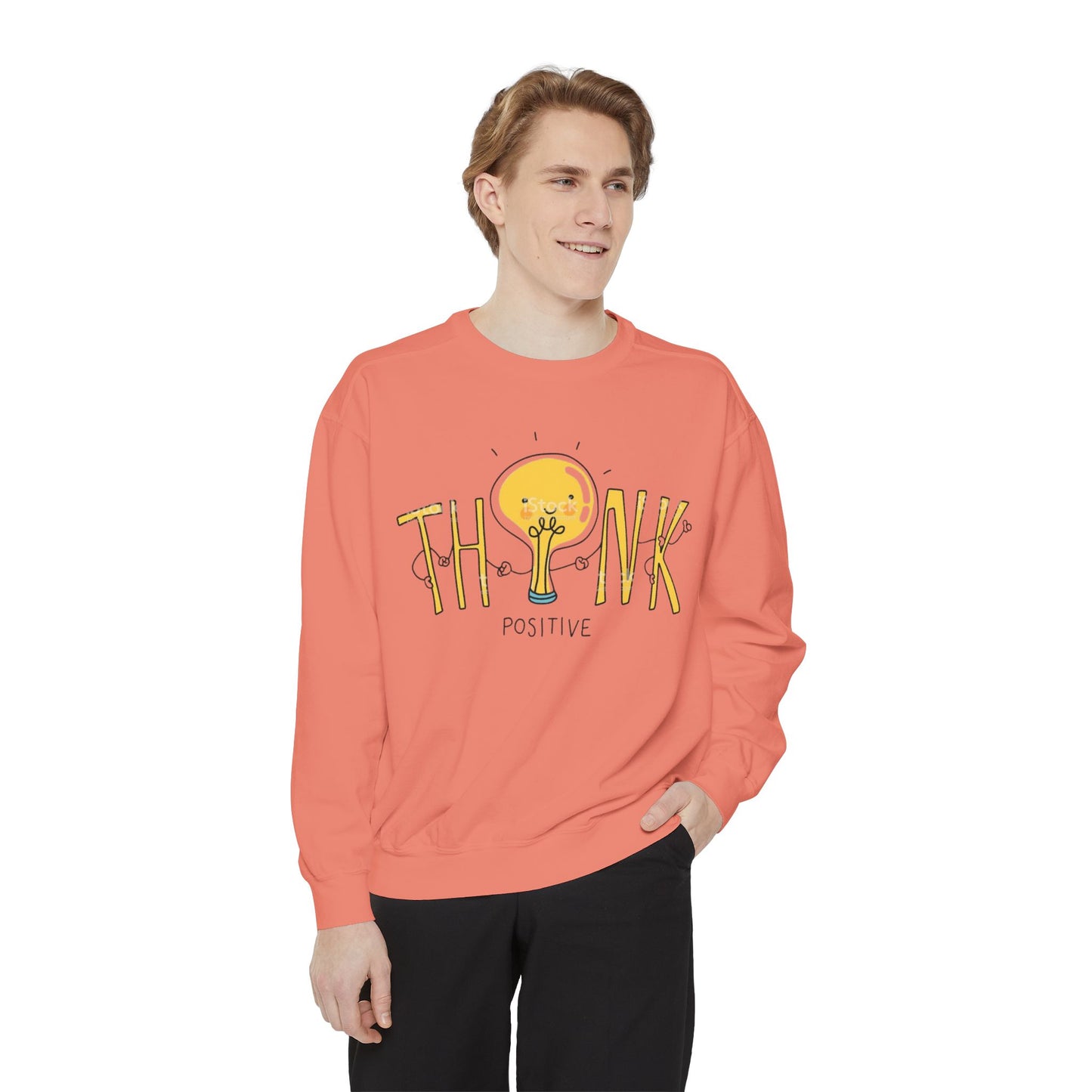 Think Positive Sweatshirt  Cute Lightbulb Graphic Positive Vibes Crewneck