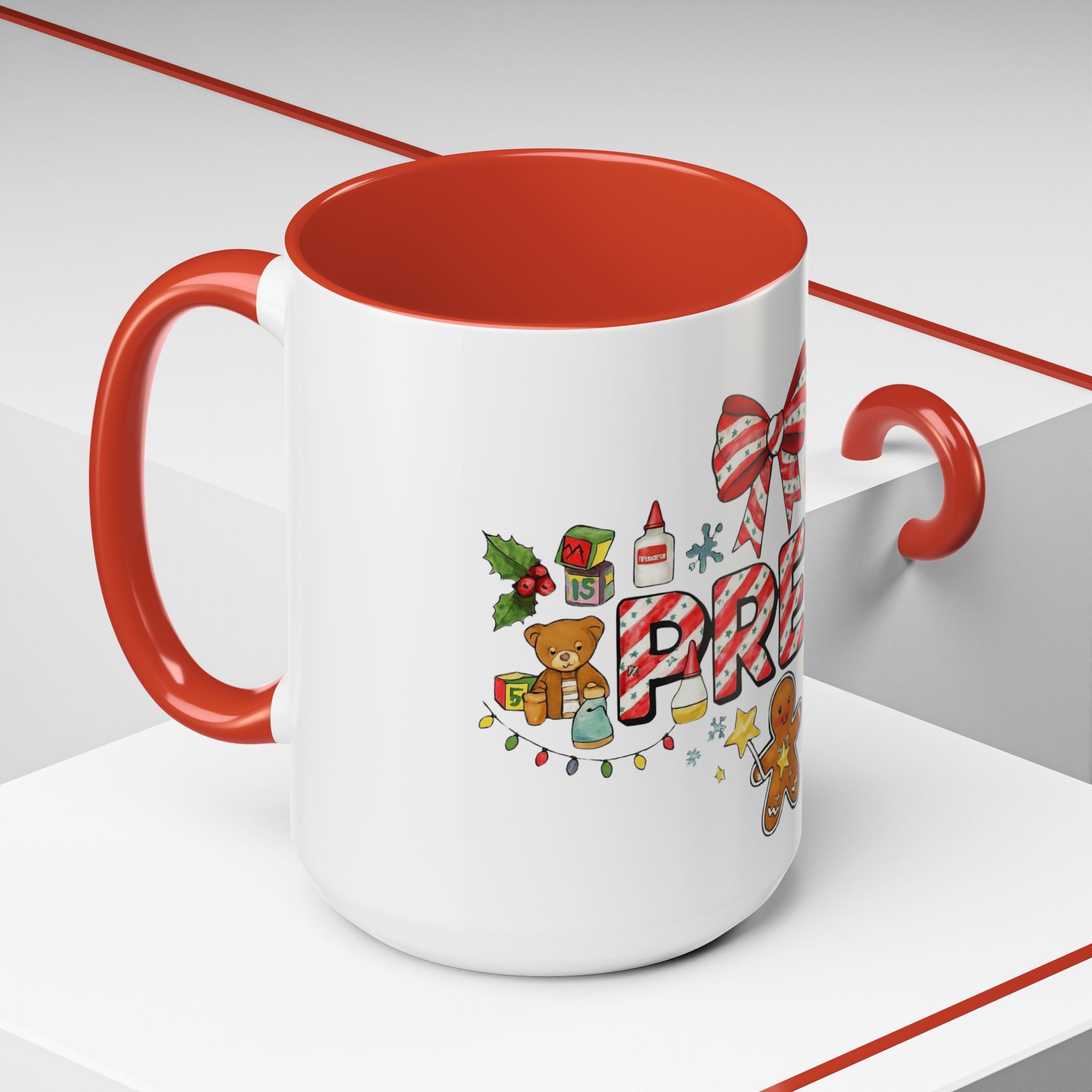 Holiday Teacher Coffee Mug 'PRE-K' Festive Gingerbread & Candy Cane Design (11/15oz) School Staff Christmas Mug Collection