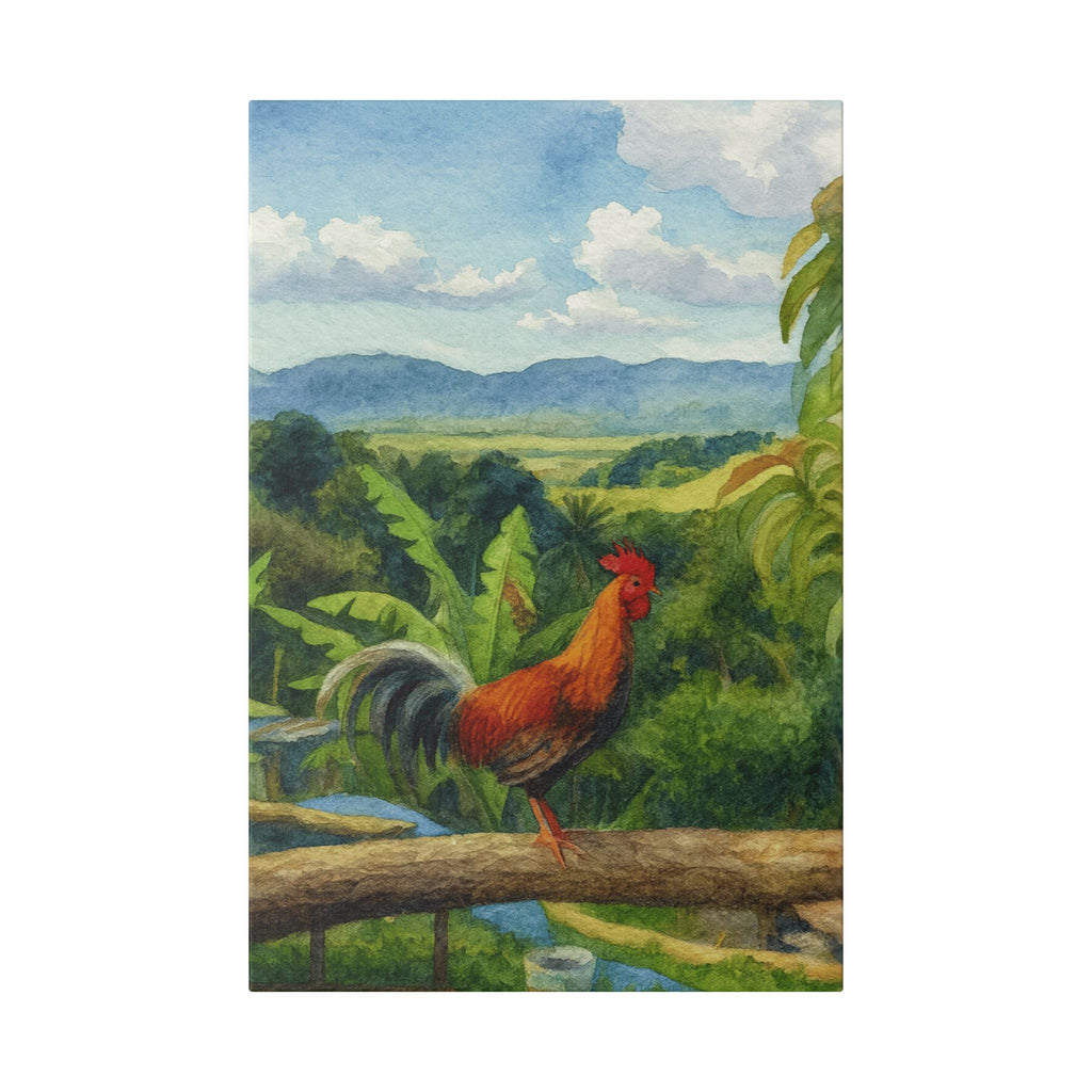 These Puerto Rico inspired Rooster Morning Landscape Canvas