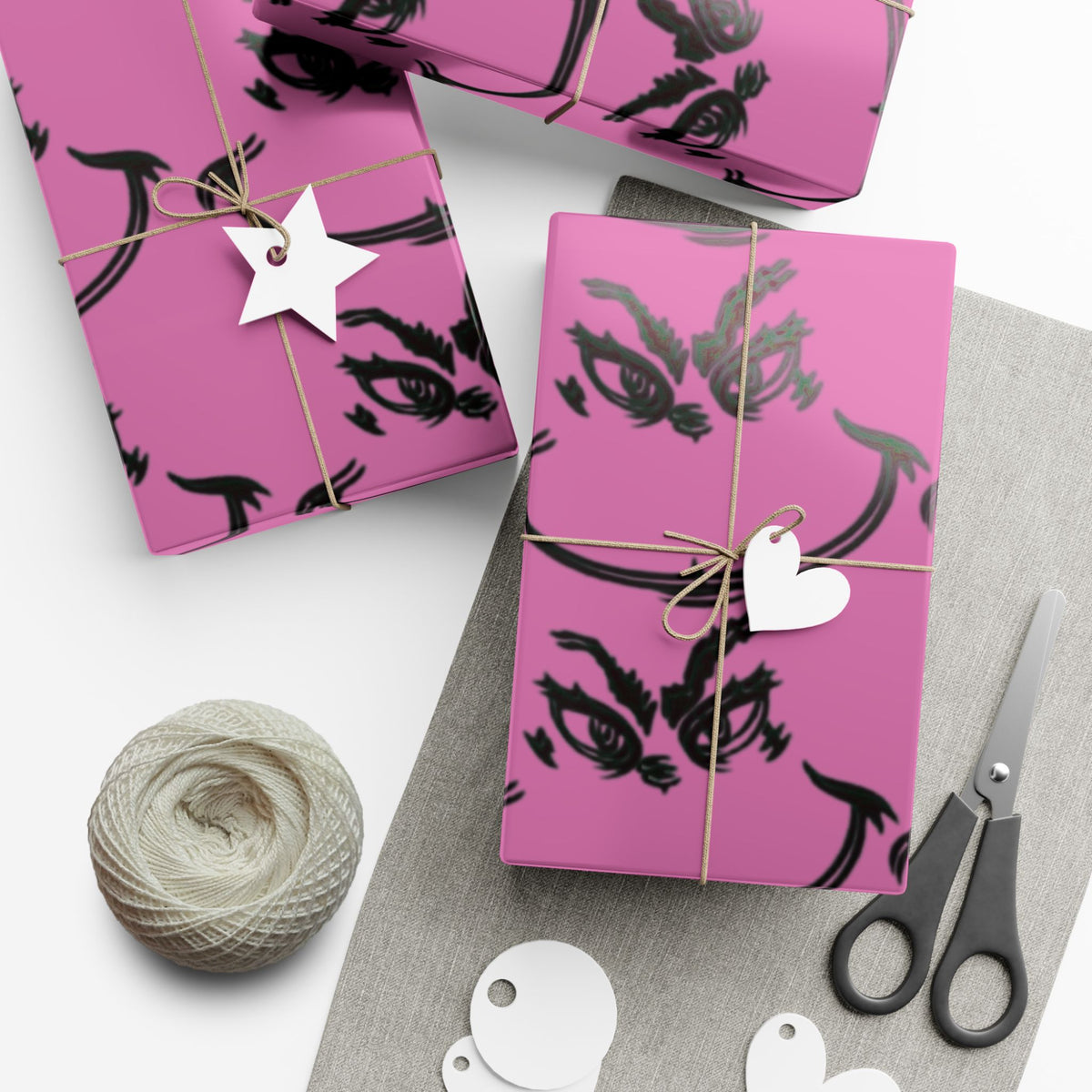 TheGrench Pink Botanical Gift Wrap Paper  Black Fern Pattern Wrapping Sheets