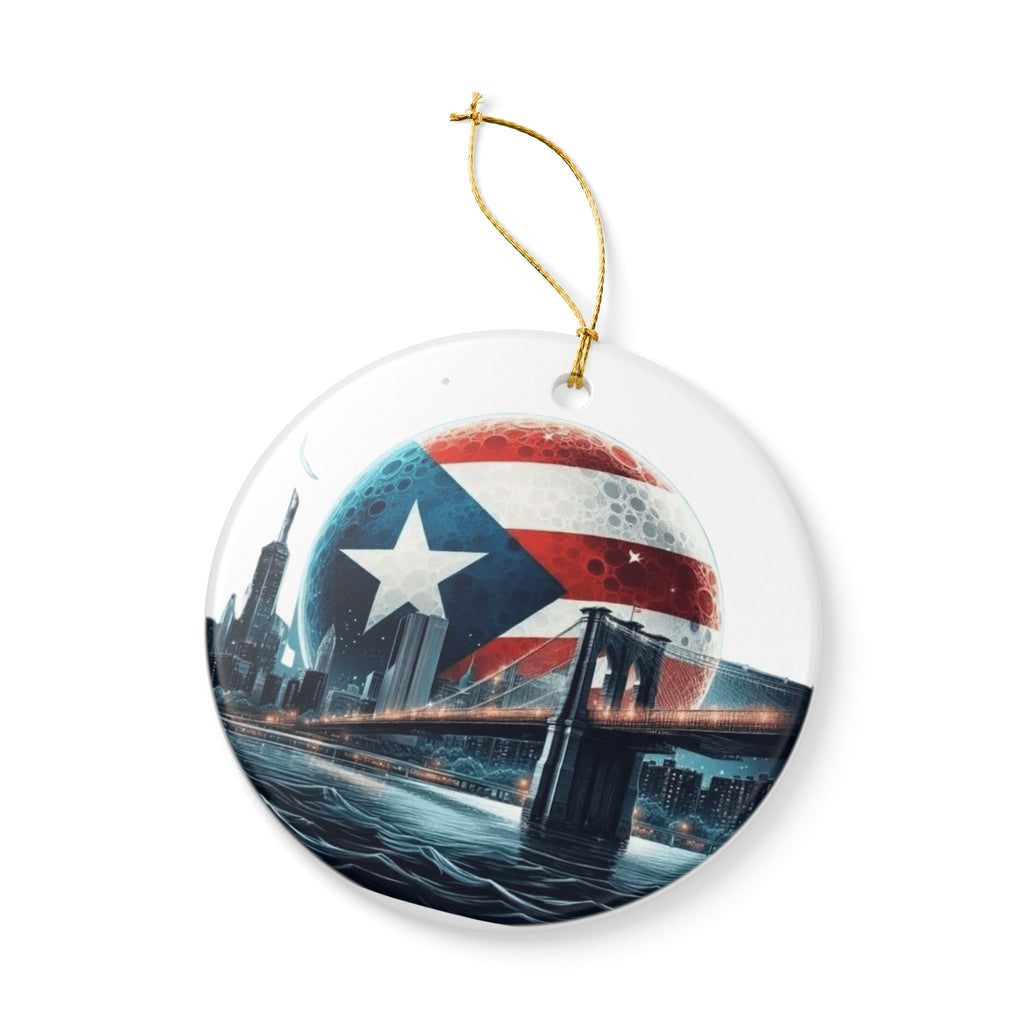 Puerto Rico Flag Ceramic Ornament  Isle & Bridge Skyline Holiday Decoration New Yorican Boricua Pride Ornament