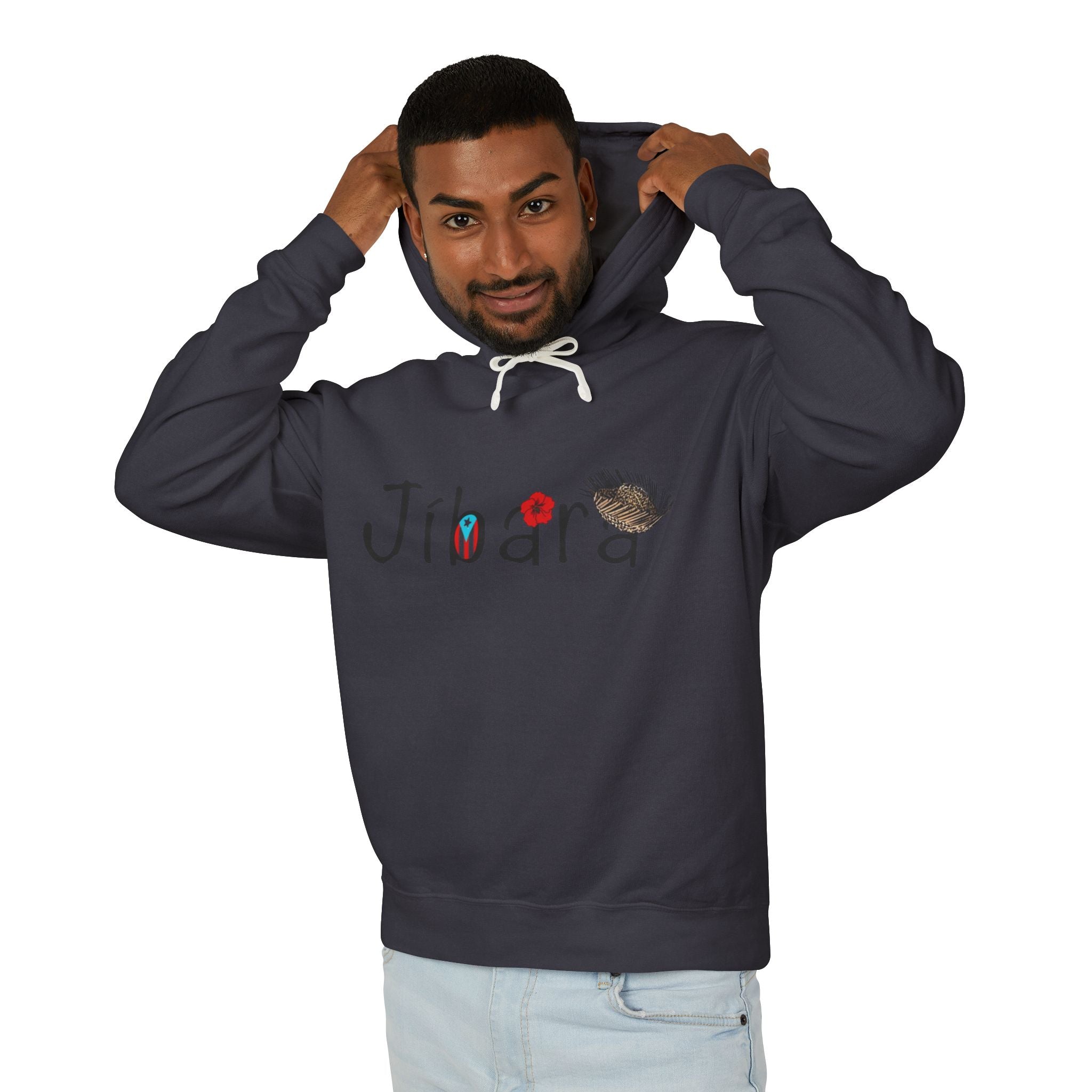 Jíbara Hoodie — Puerto Rican Heart Flag Lightweight Hooded Sweatshirt