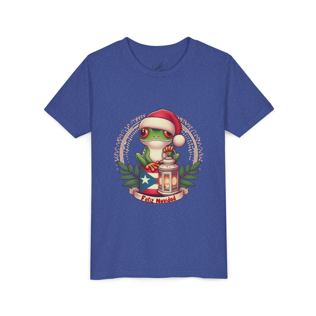 Kids Tee Cute Frog with Puerto Rican Flag & Lantern (Feliz Navidad)