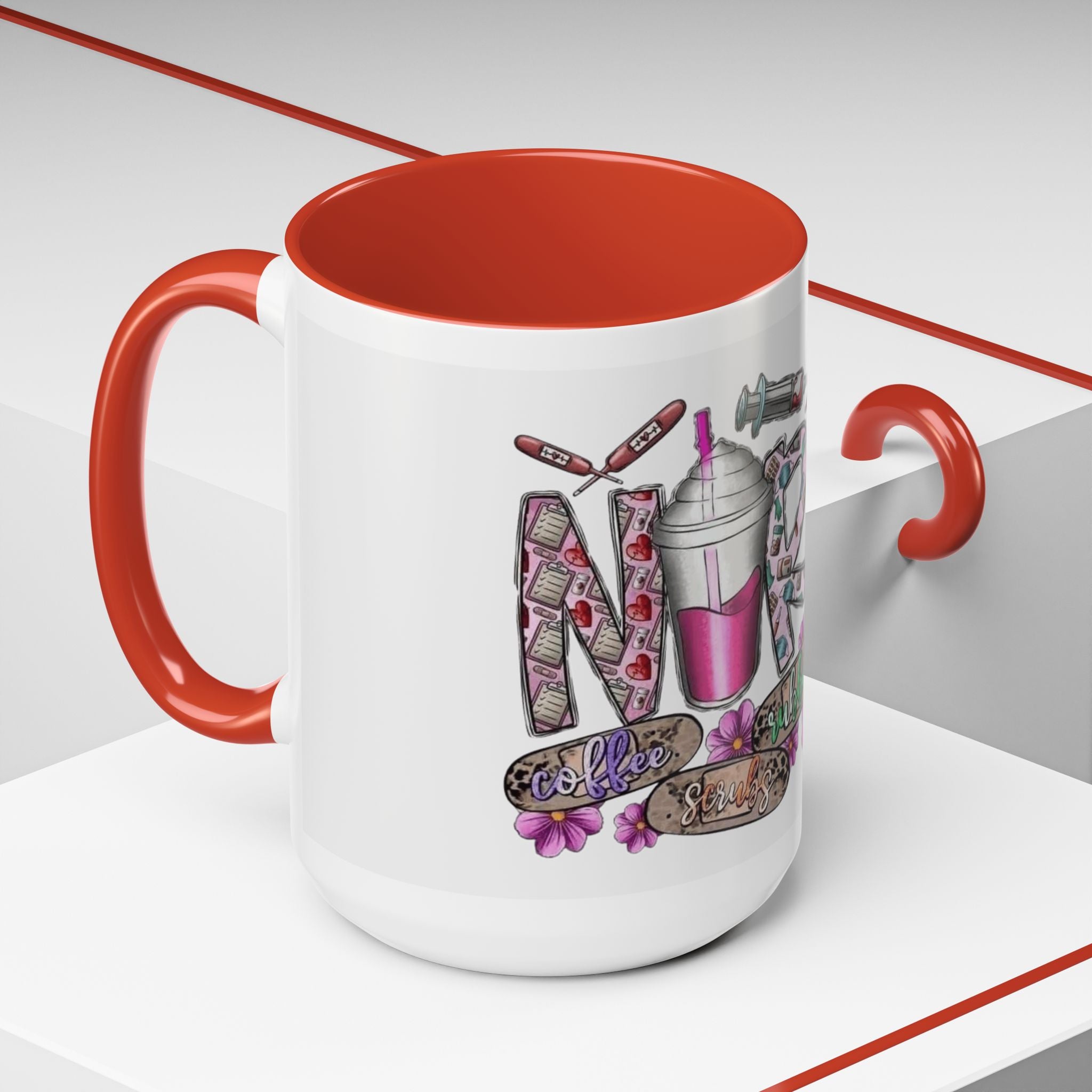 Nurse Love Coffee Mug  Cute Floral Medical Stethoscope & Syringe Design (11/15oz) Medical Christmas Mug