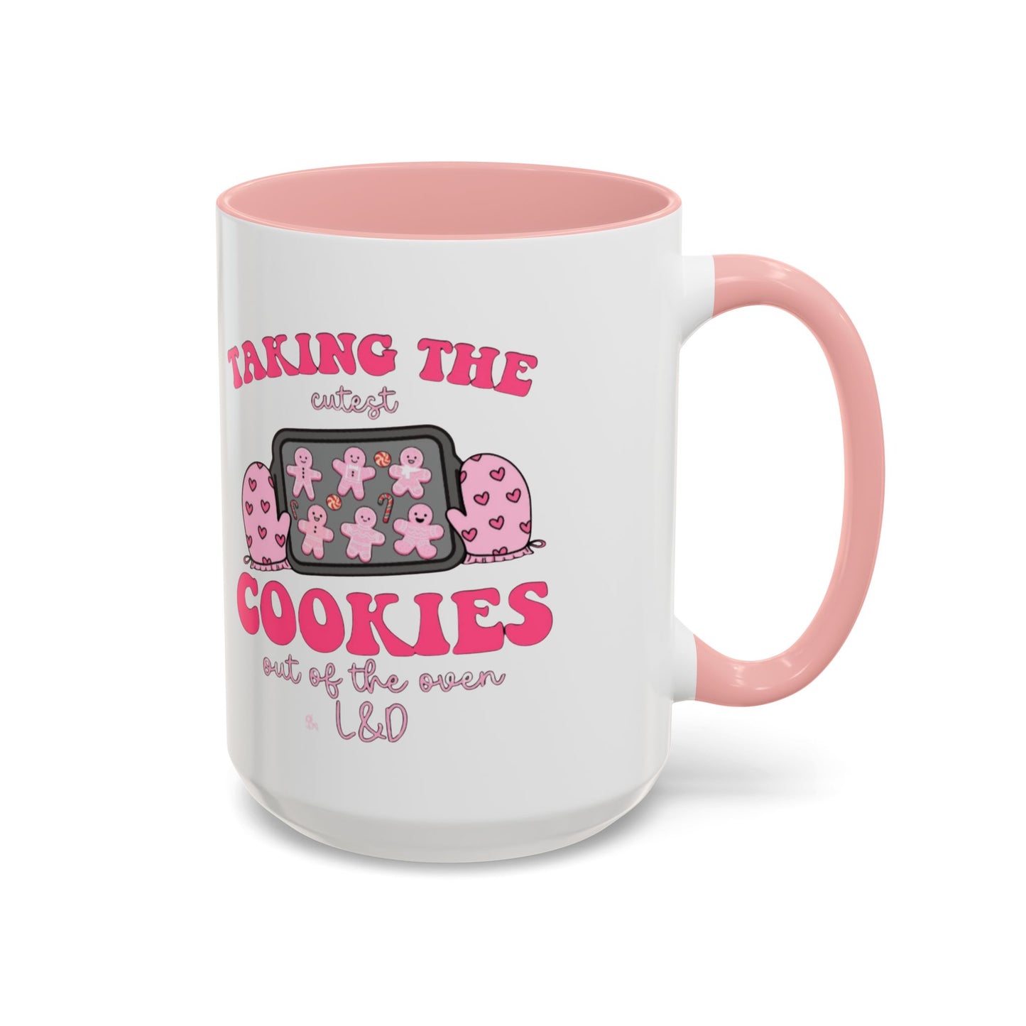 Accent Coffee Mug — "Taking the Cookies" Cute Pink Baking Design Coffee Cup for Fun Celebrations