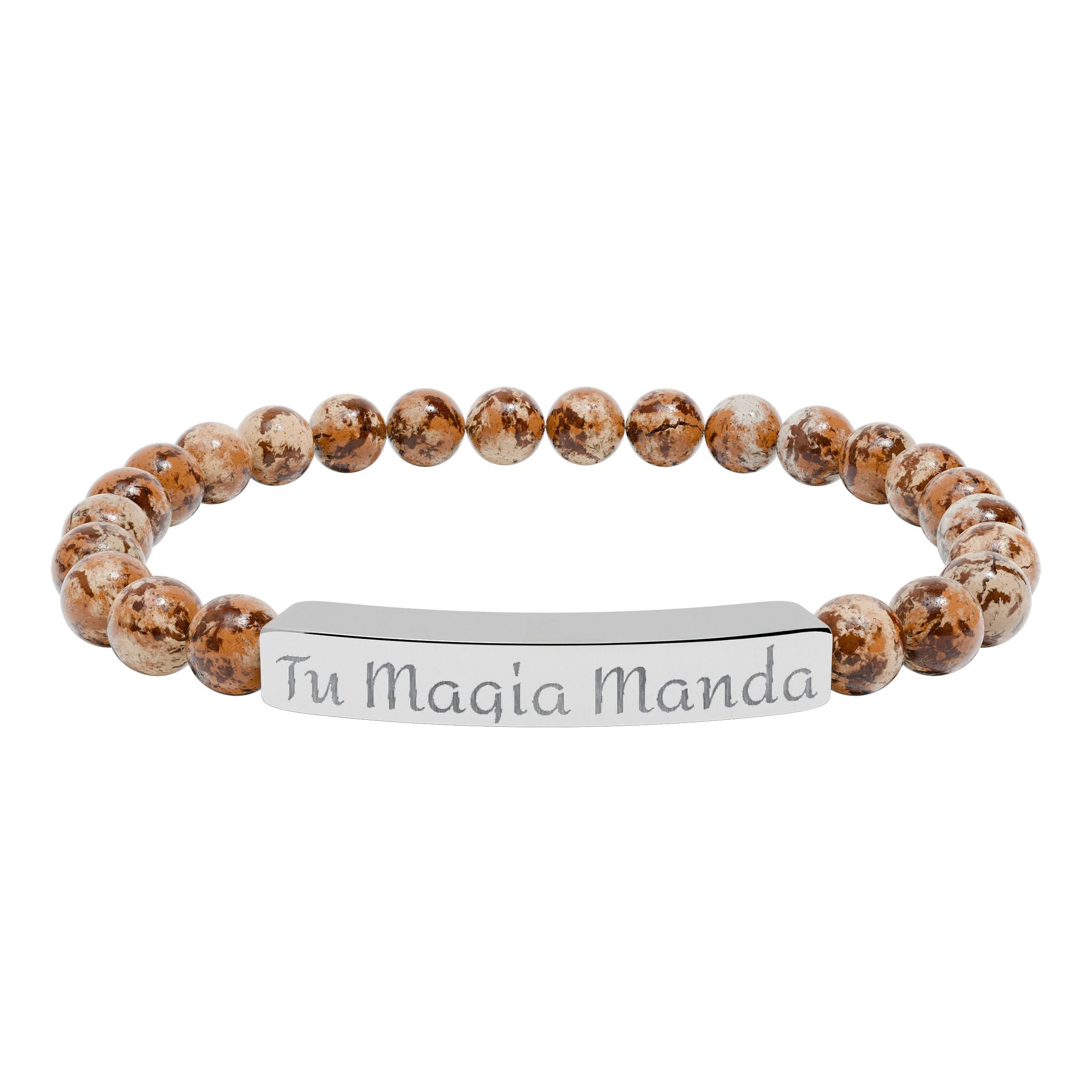 Tu Magia Manda Engravable Natural Stone Stretch Bracelet — Personalized Bar Bead Bracelet