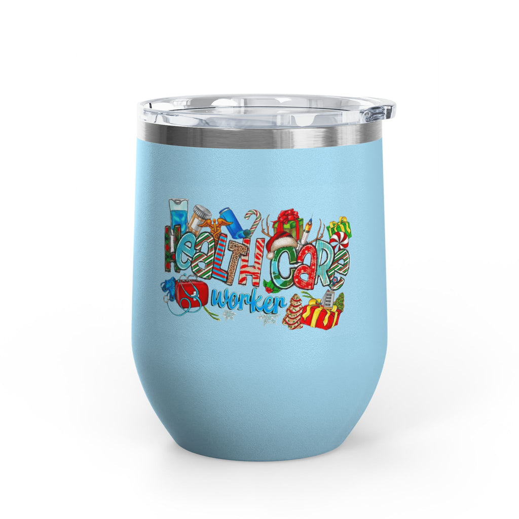 Healthcare Worker 12oz Wine Tumbler — Colorful Holiday Medical Staff Gift Medical Christmas Mug