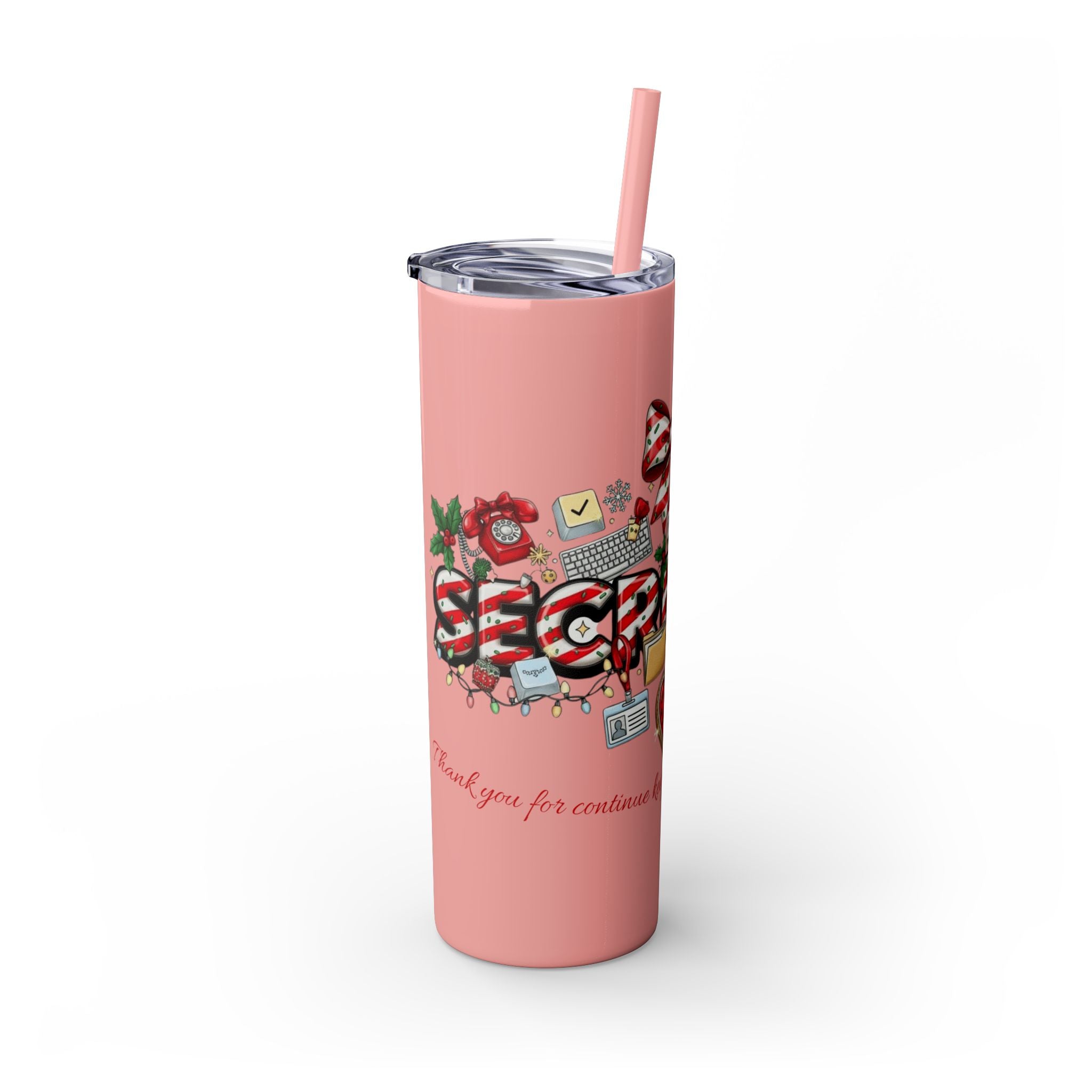 Christmas mug for the office team who keeps everything running smoothly. Candy Cane Christmas Office Secret Santa Design, 20oz with Straw