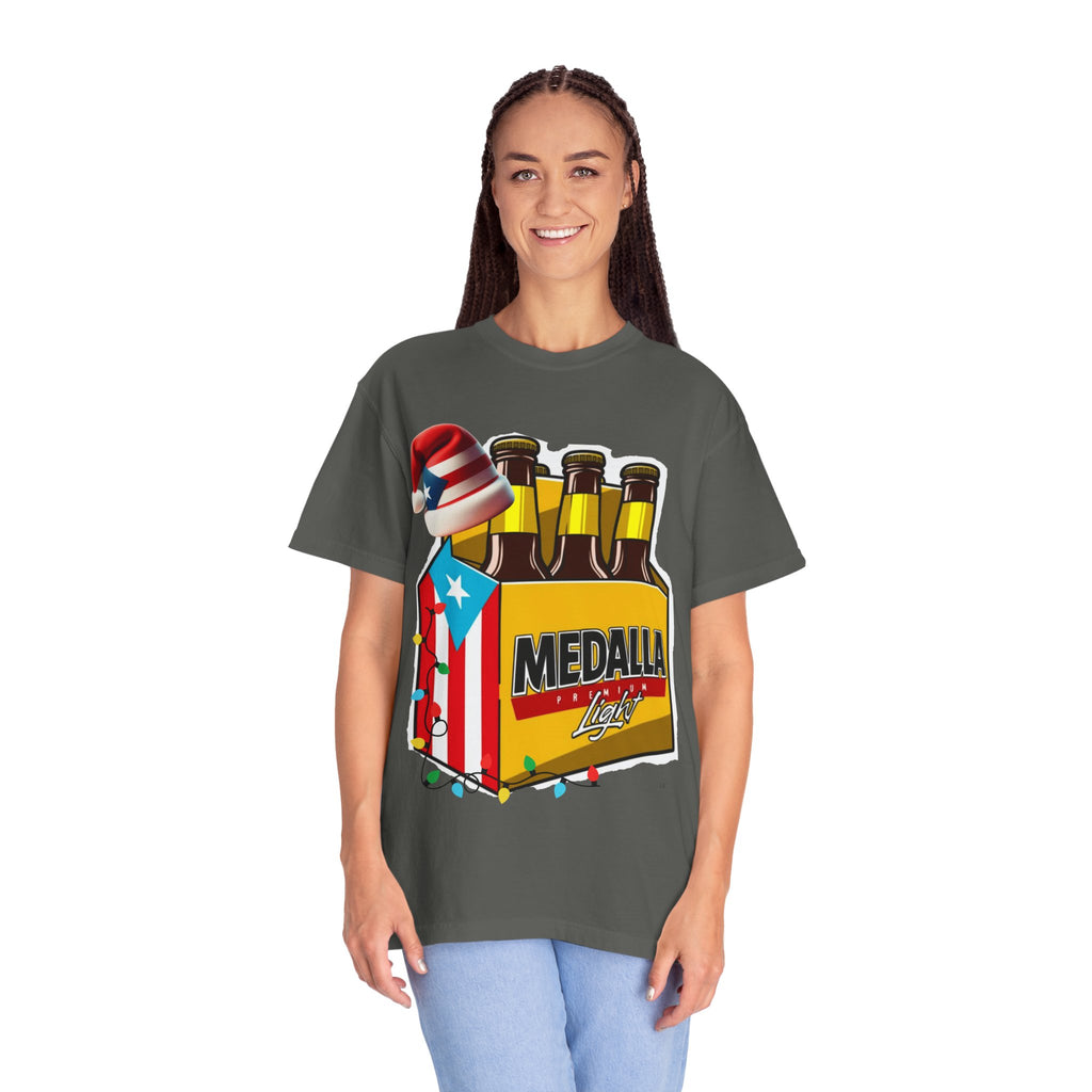 Medalla Light Beer T-Shirt  Navidad Boricua Holiday Tee Puerto Rico’s Navidades