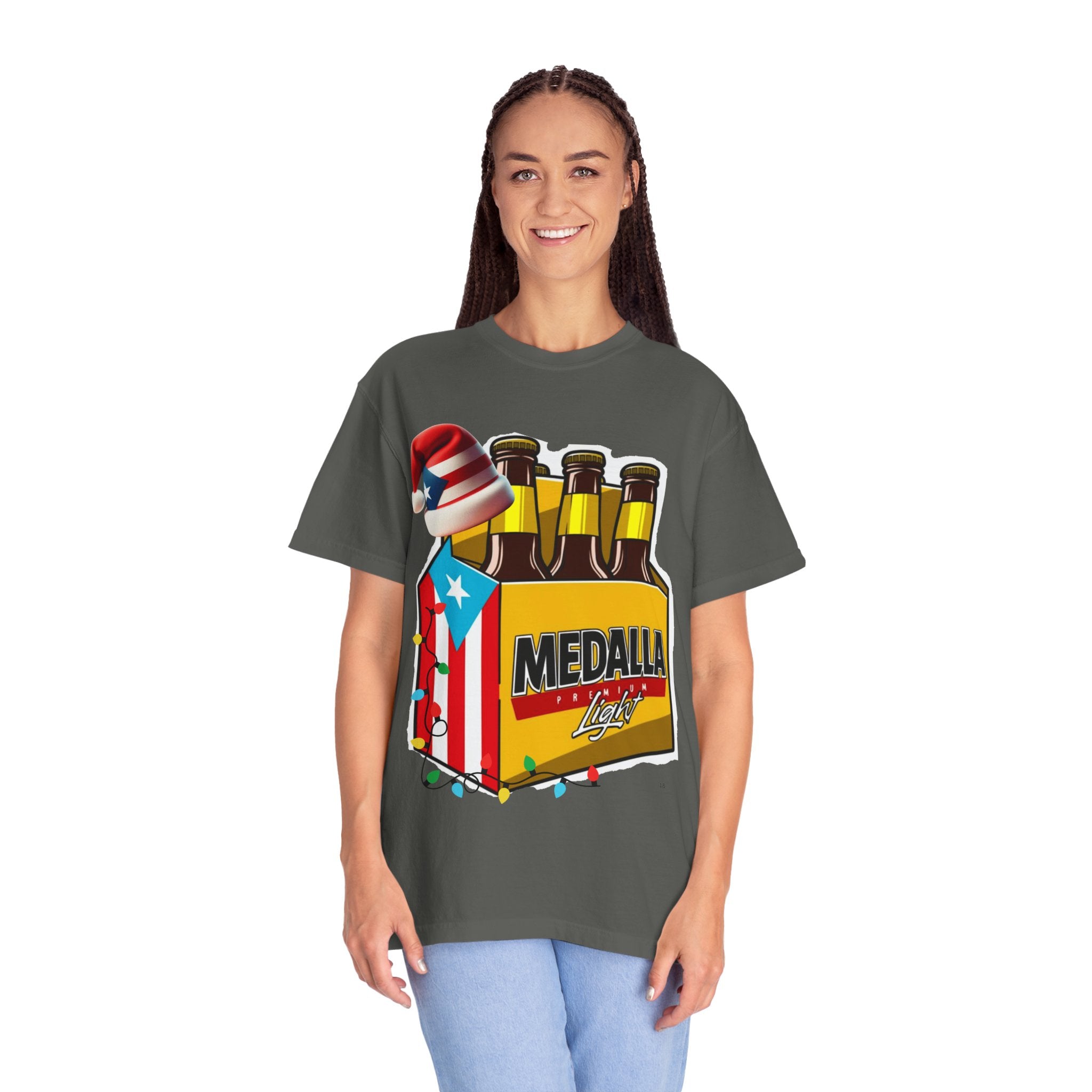 Medalla Light Beer T-Shirt  Navidad Boricua Holiday Tee Puerto Rico’s Navidades