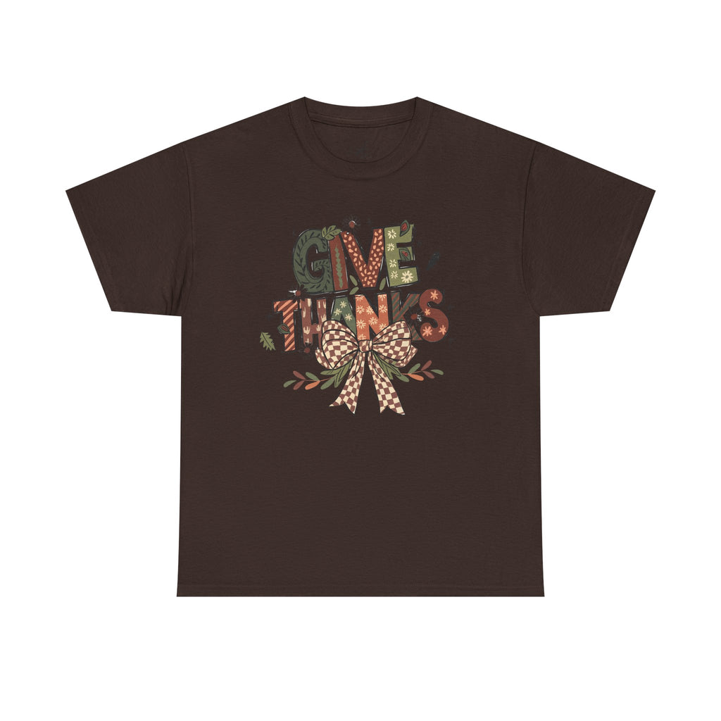 Give Thanks Tee Thanksgiving Graphic T-Shirt with Rustic Bow Design