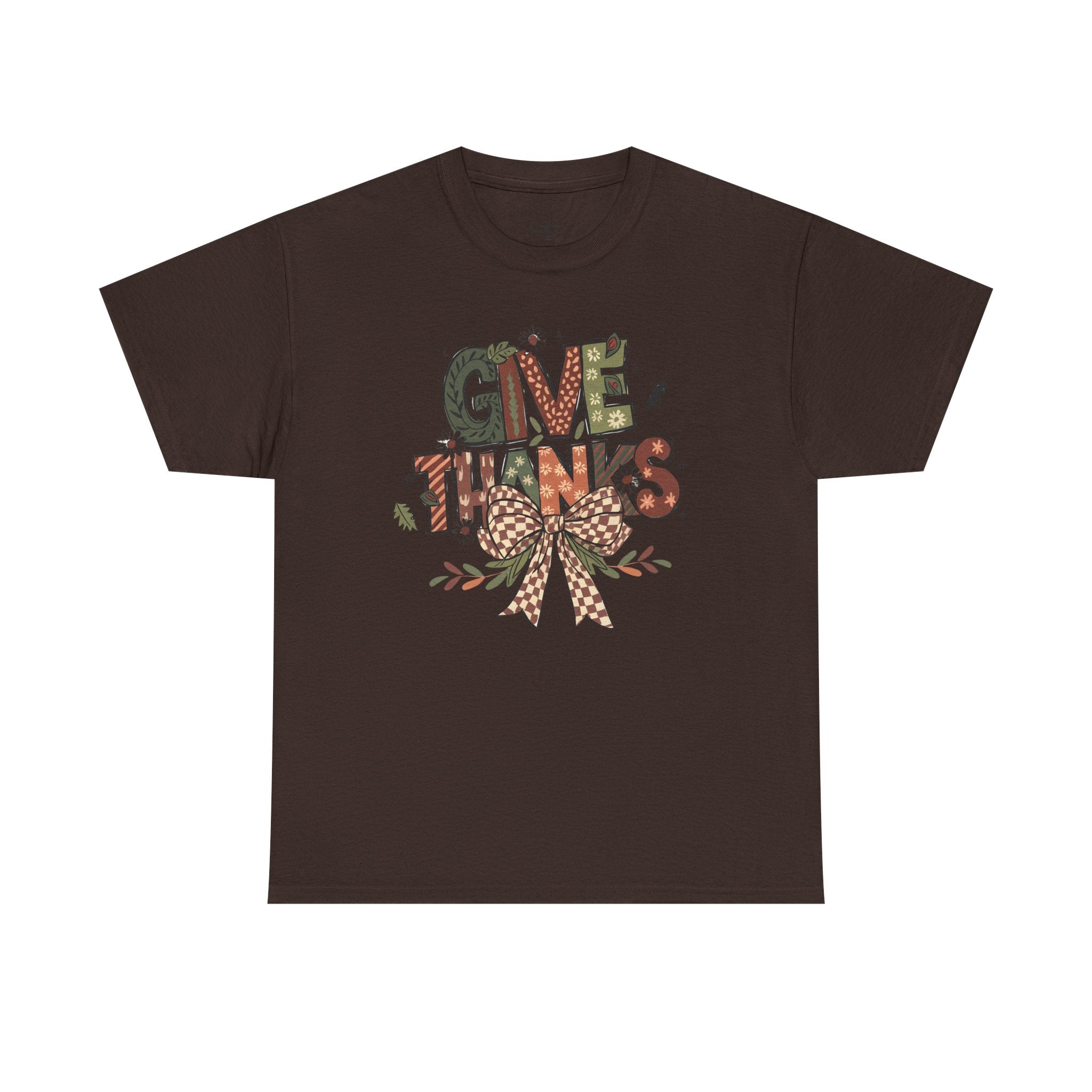 Give Thanks Tee Thanksgiving Graphic T-Shirt with Rustic Bow Design