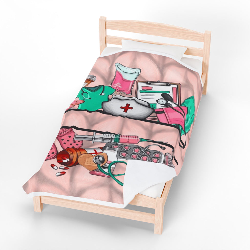 Nurse Essentials Velveteen Plush Blanket — Cute Medical Supplies Throw for Nurses & Caregivers