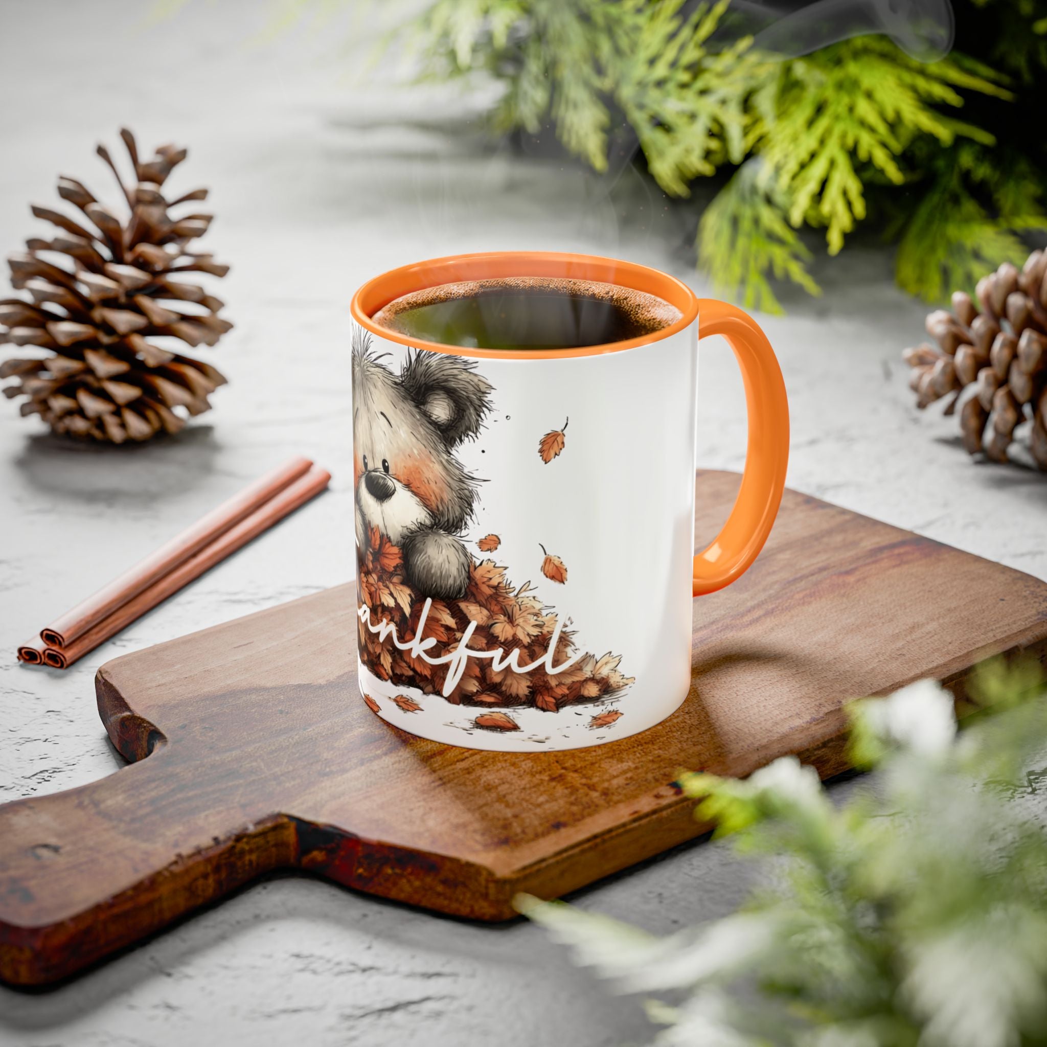 Thankful Bear Autumn Mug — Cute Fall Coffee Cup (11oz, 15oz)