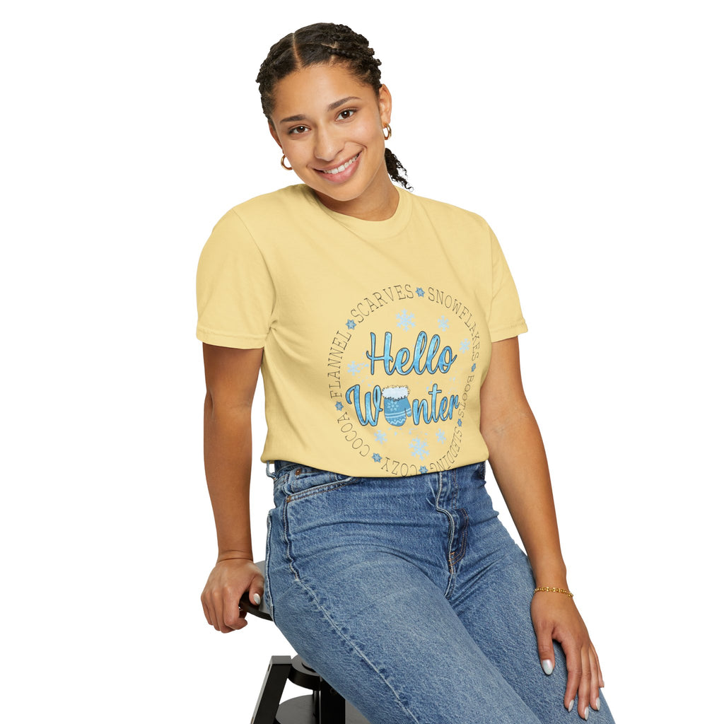 Hello Winter T‑Shirt  Cozy Snowflake Holiday Tee Christmas T-Shirts and Sweatshirts Collection