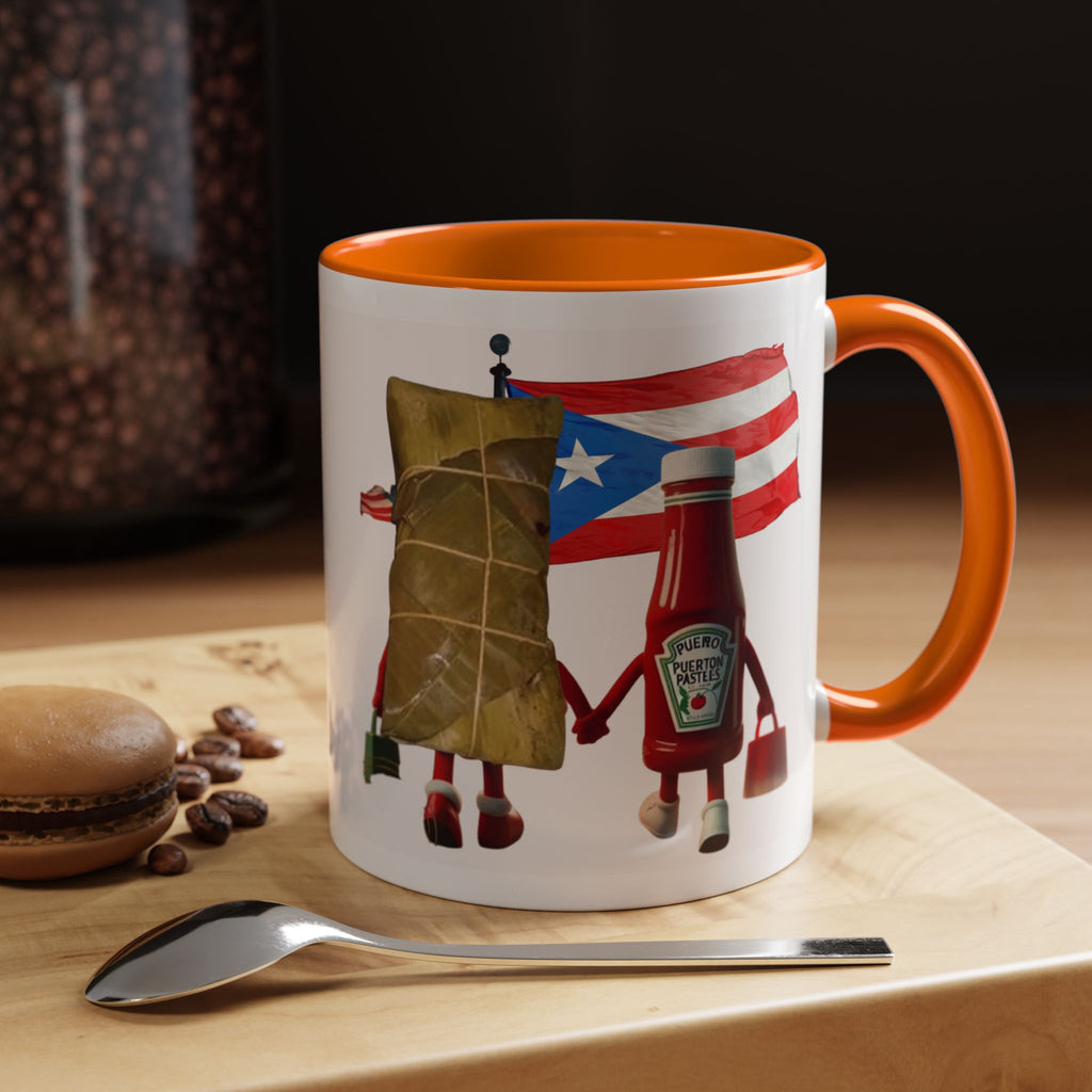 Puerto Rican Flag Ketchup & Pasteles Coffee Mug — Funny Food Friends Accent Mug (11/15oz)