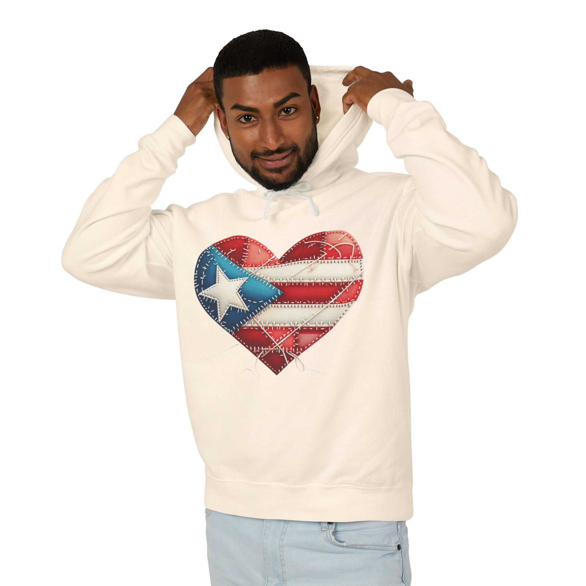 Puerto Rico Heart Flag Hoodie  "Jíbaro" Back Graphic