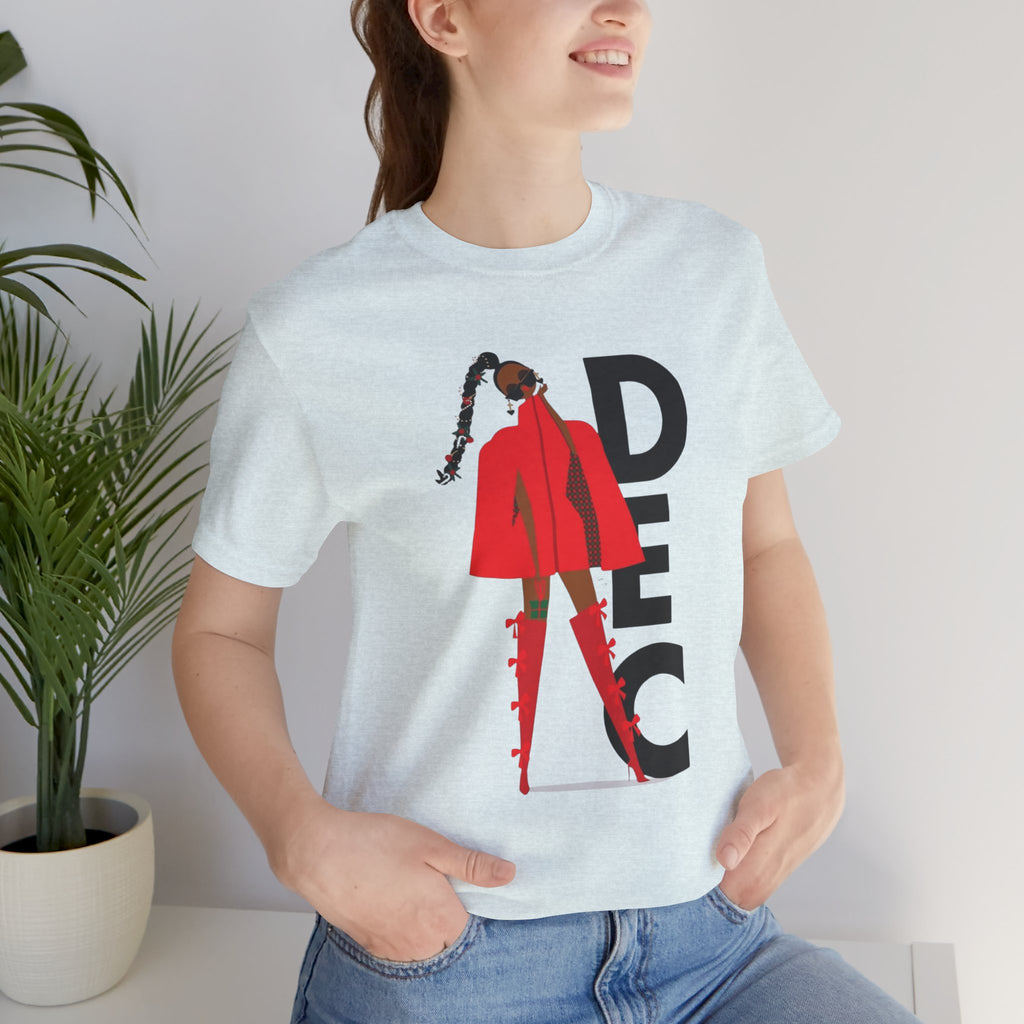 December Fashion Tee  Red Coat Model Graphic Shirt