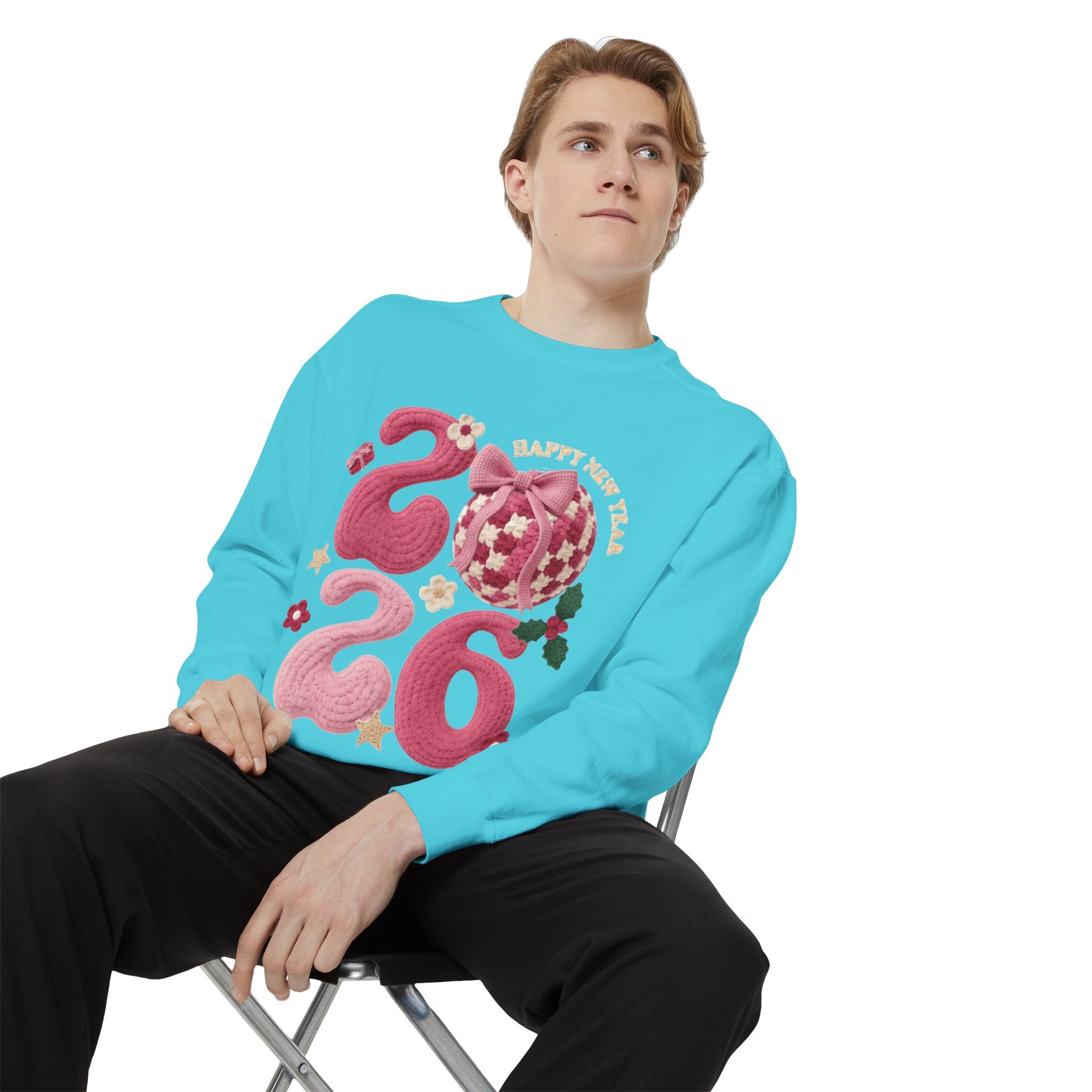 Happy New Year 2026 Sweater  Pink Festive Graphic Sweatshirt