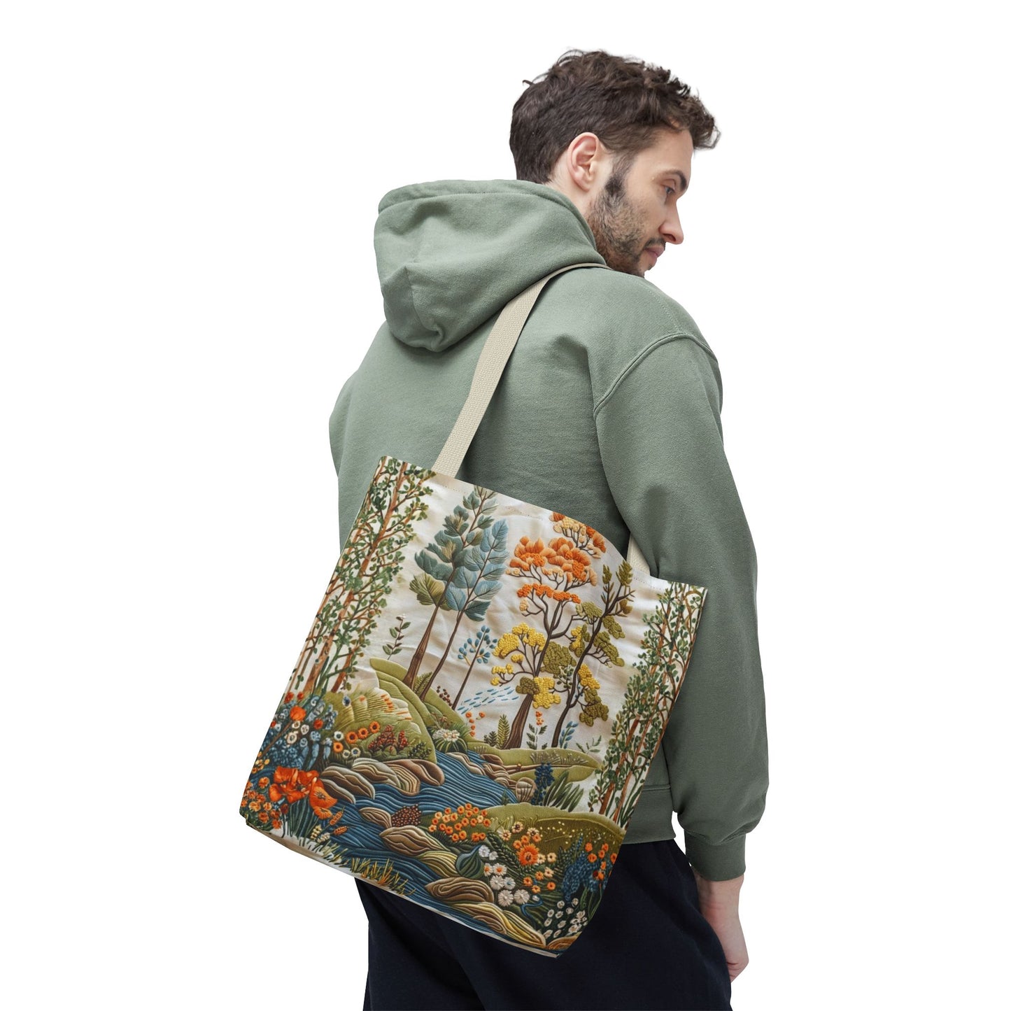 Scenic Meadow Tote Crochet-Decorated Tote Bags