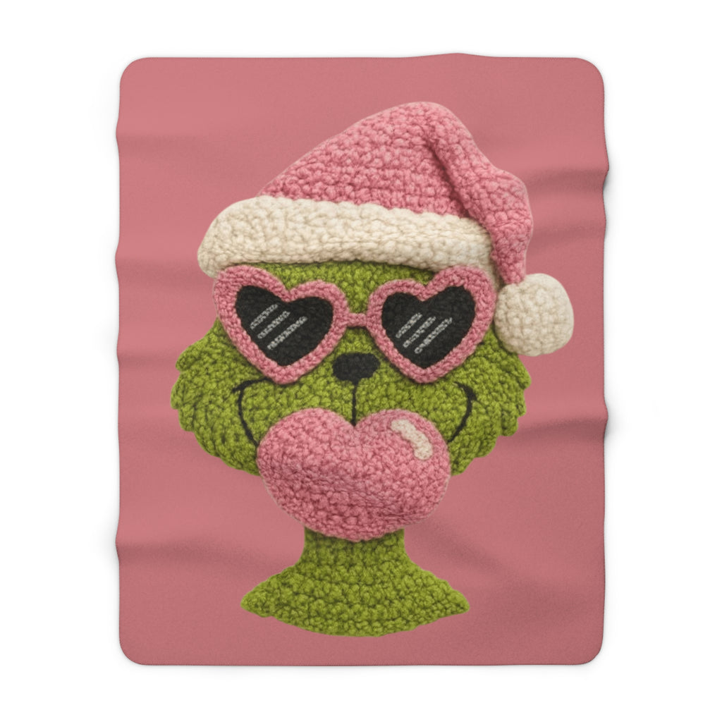 Magical Christmas Cartoon Blanket Grinch-Inspired Sherpa Fleece Blanket Cozy Holiday Plush Throw with Heart Sunglasses Design