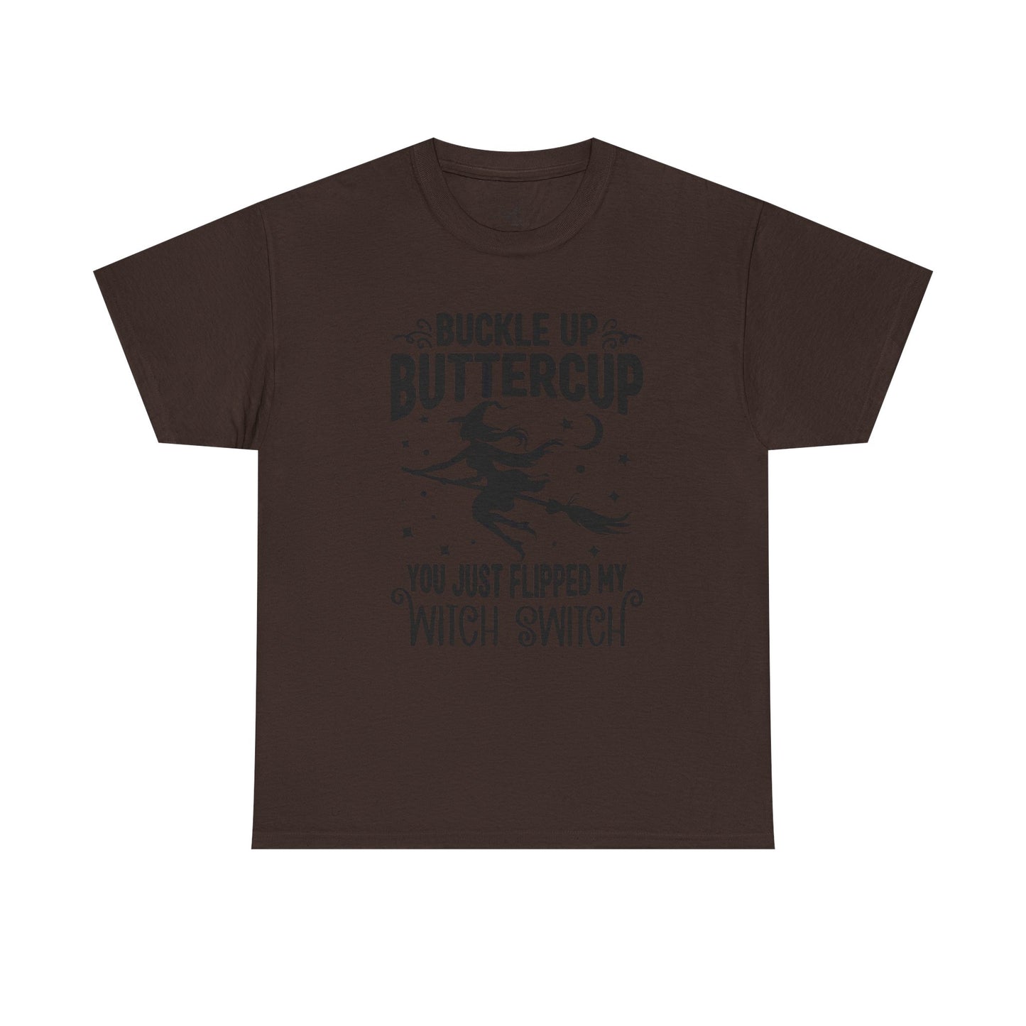 Witchy Humor Tee - Buckle Up Buttercup, Unisex Heavy Cotton Tee, Halloween Shirt, Casual Wear, Gift for Her, Funny T-Shirt