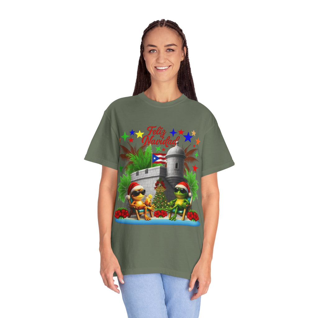 Feliz Navidad Puerto Rico T-Shirt  Castillo & Coquí Holiday Tee Puerto Rico Navidades