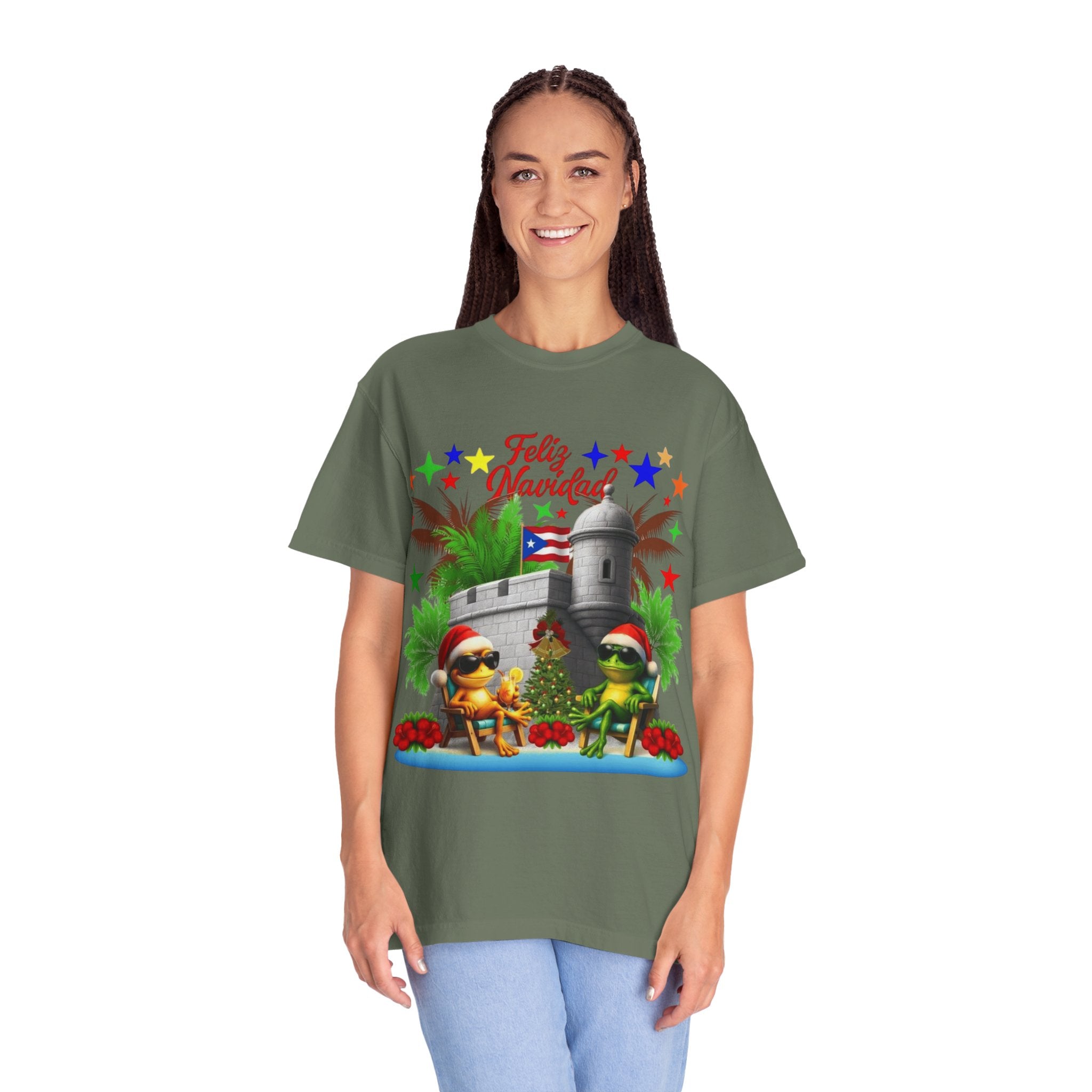 Feliz Navidad Puerto Rico T-Shirt  Castillo & Coquí Holiday Tee Puerto Rico Navidades