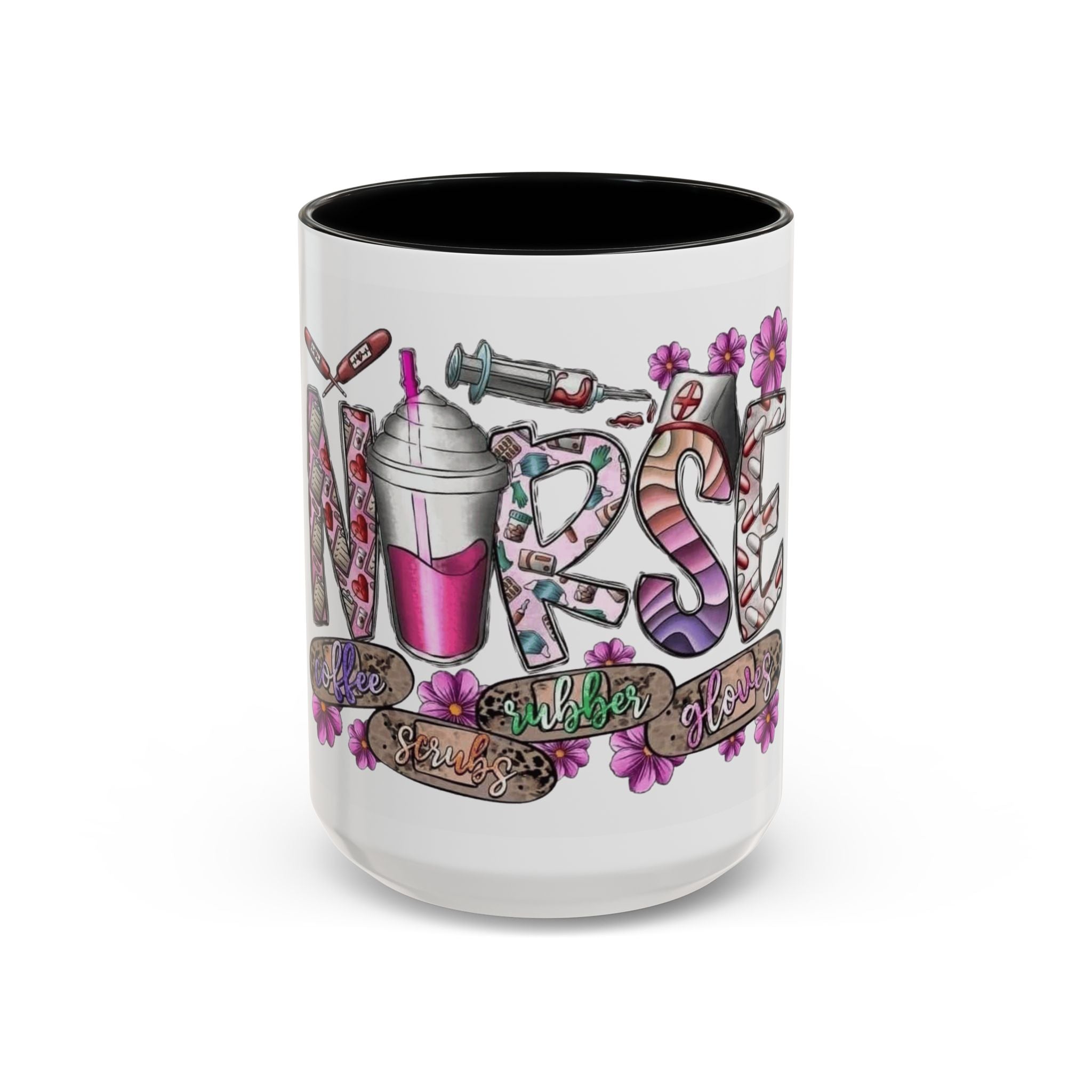 Nurse Love Coffee Mug  Cute Floral Medical Stethoscope & Syringe Design (11/15oz) Medical Christmas Mug