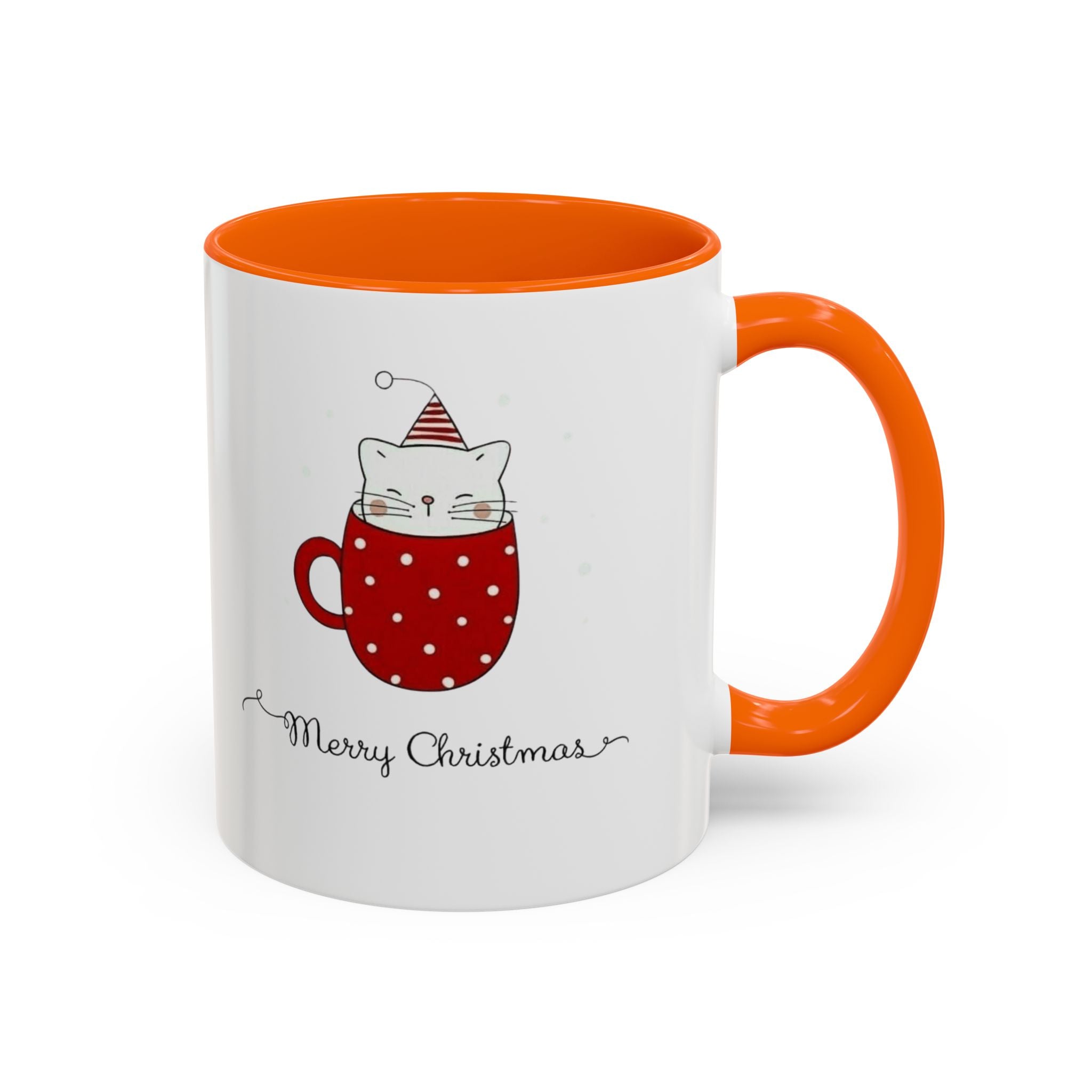 Christmas Cat Accent Mug "Merry Christmas" Polka Dot Holiday Coffee Cup Christmas Mugs Collection!