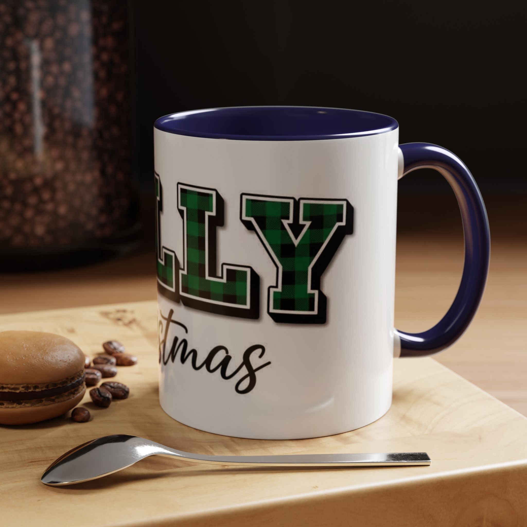 Holly Christmas Accent Coffee Mug — Green Plaid Holiday Gift (11/15oz)