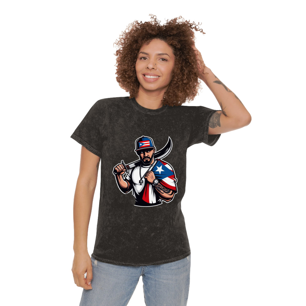 Puerto Rican Flag Bolo Knife T-Shirt  Boricua Pride Mineral Wash Tee