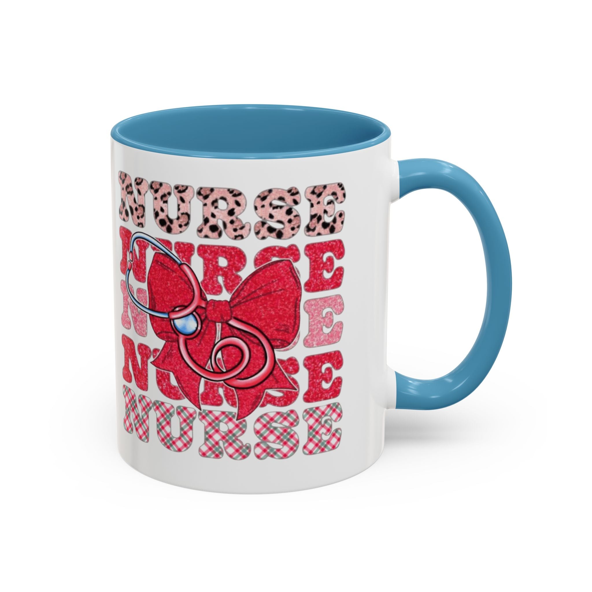 Nurse Stethoscope Bow Accent Coffee Mug — Cute Leopard & Plaid Healthcare Gift (11/15oz) Medical Christmas Mug