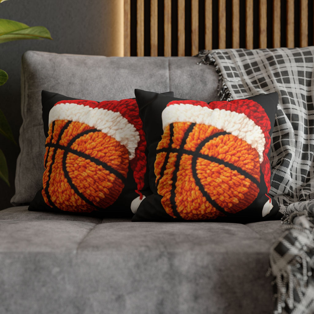 Basketball Christmas Pillowcase — Faux Suede Square Throw Pillow Cover