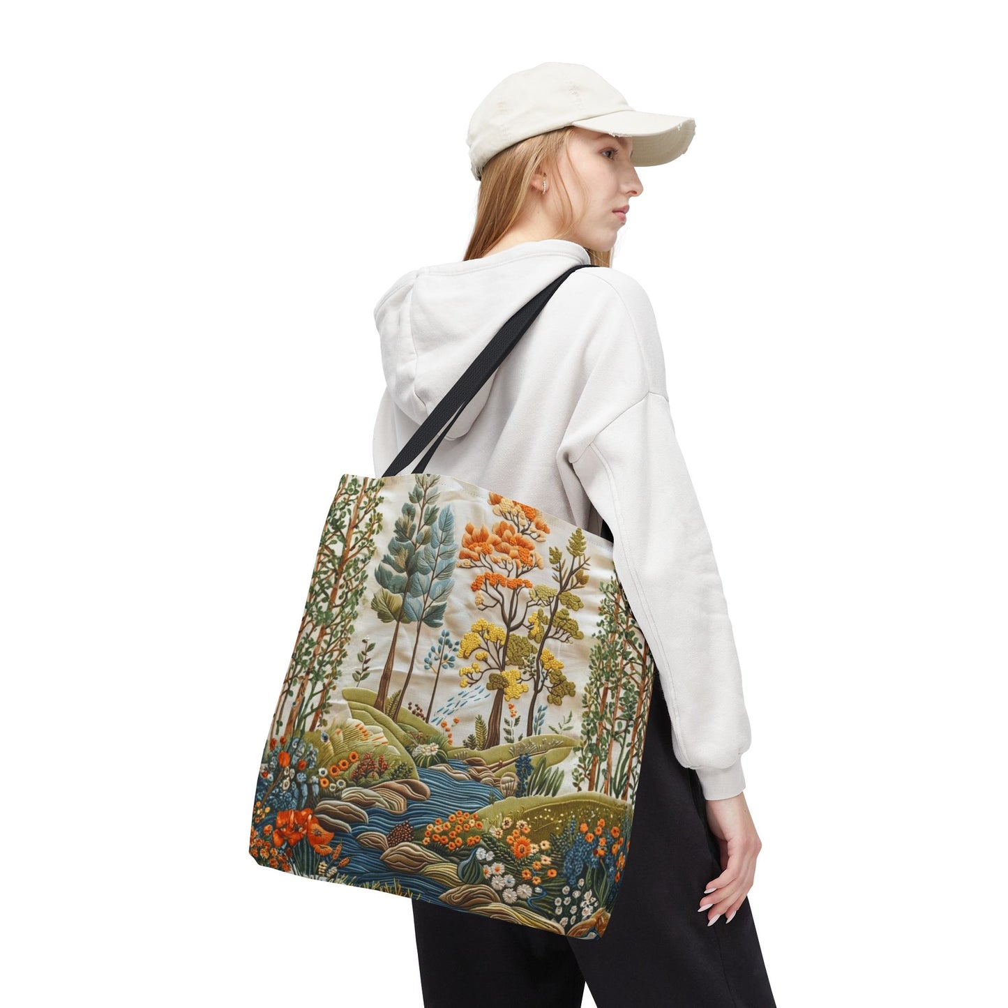 Scenic Meadow Tote Crochet-Decorated Tote Bags