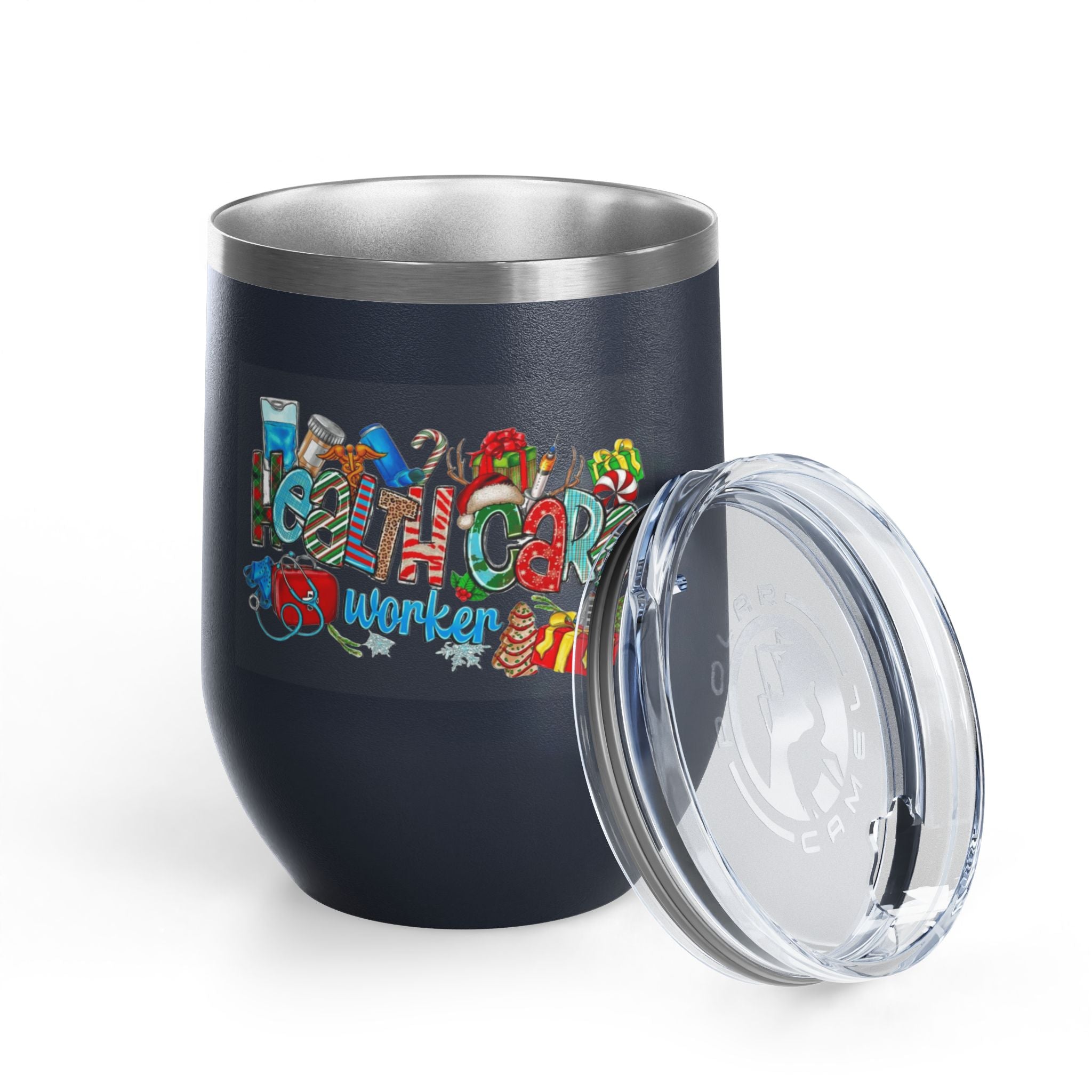 Healthcare Worker 12oz Wine Tumbler — Colorful Holiday Medical Staff Gift Medical Christmas Mug