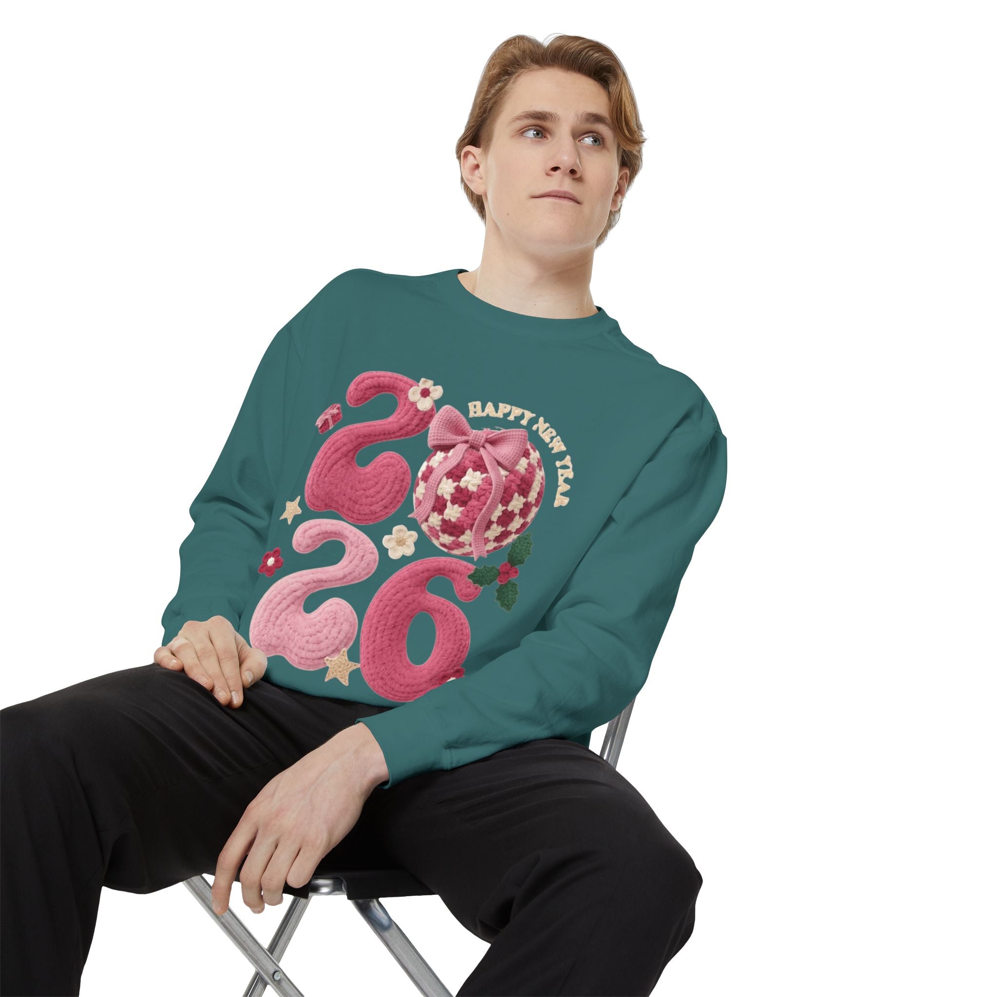Happy New Year 2026 Sweater  Pink Festive Graphic Sweatshirt