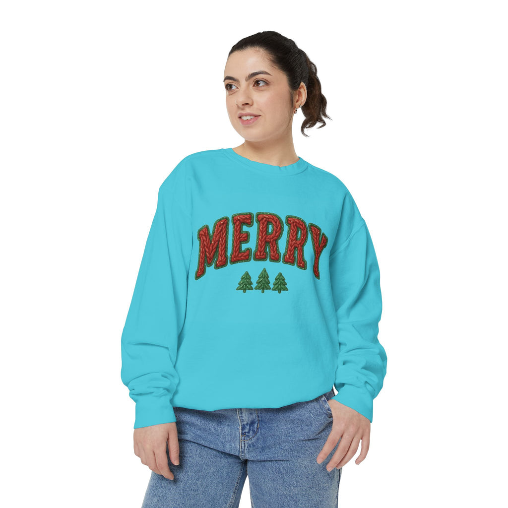 Merry Holiday Sweatshirt — Cozy Christmas Pullover with Tree Graphics Festive Holiday Designs