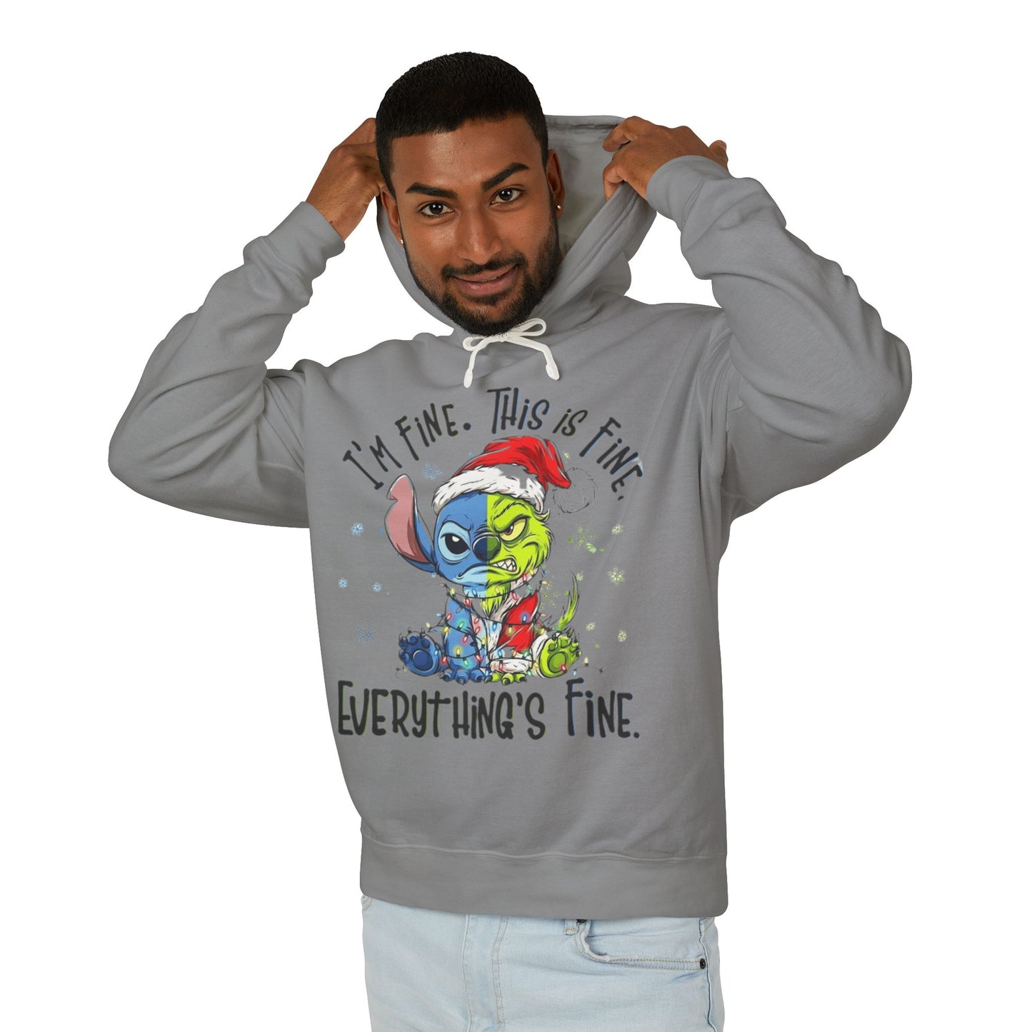 I'm Fine This Is Fine Hoodie  Funny Christmas Stitch Pullover Cartoon Christmas T-shirts and Sweaters