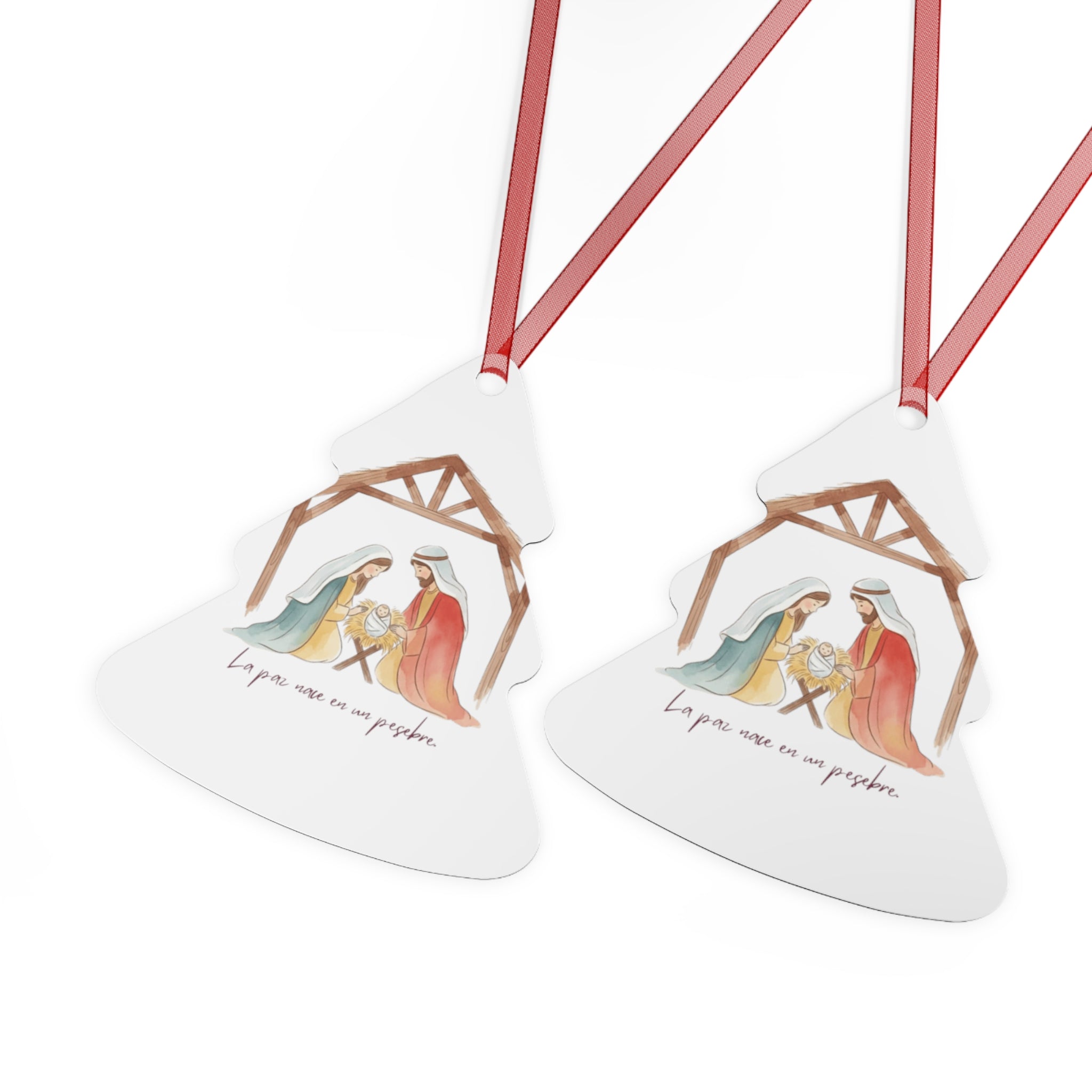 Nativity Metal Ornament — "La paz nace en un pesebre" Christmas Decoration