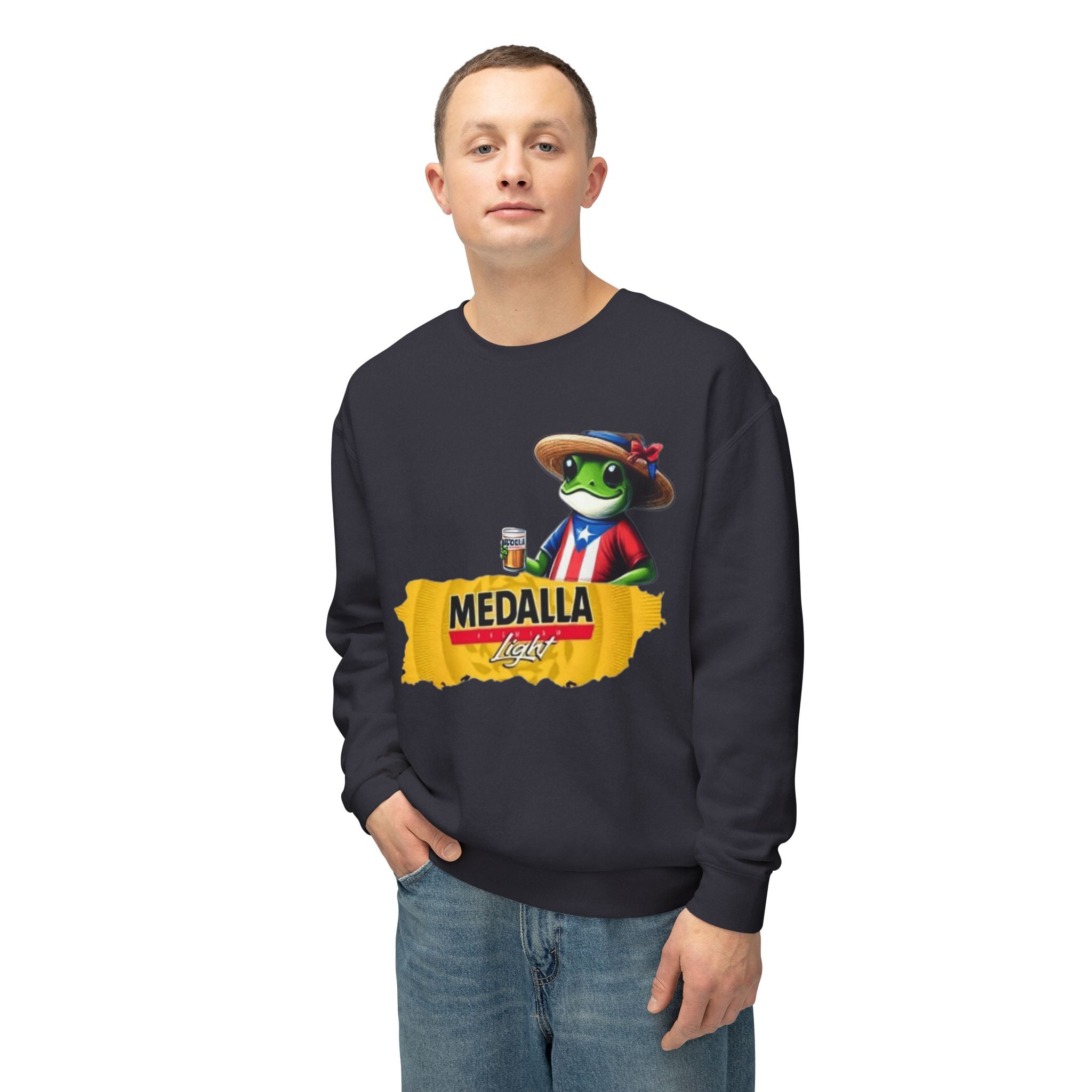 Medalla Light Puerto Rico Sweatshirt Coqui Boricua flag  Beer Pack Graphic Puerto Rico Navidades